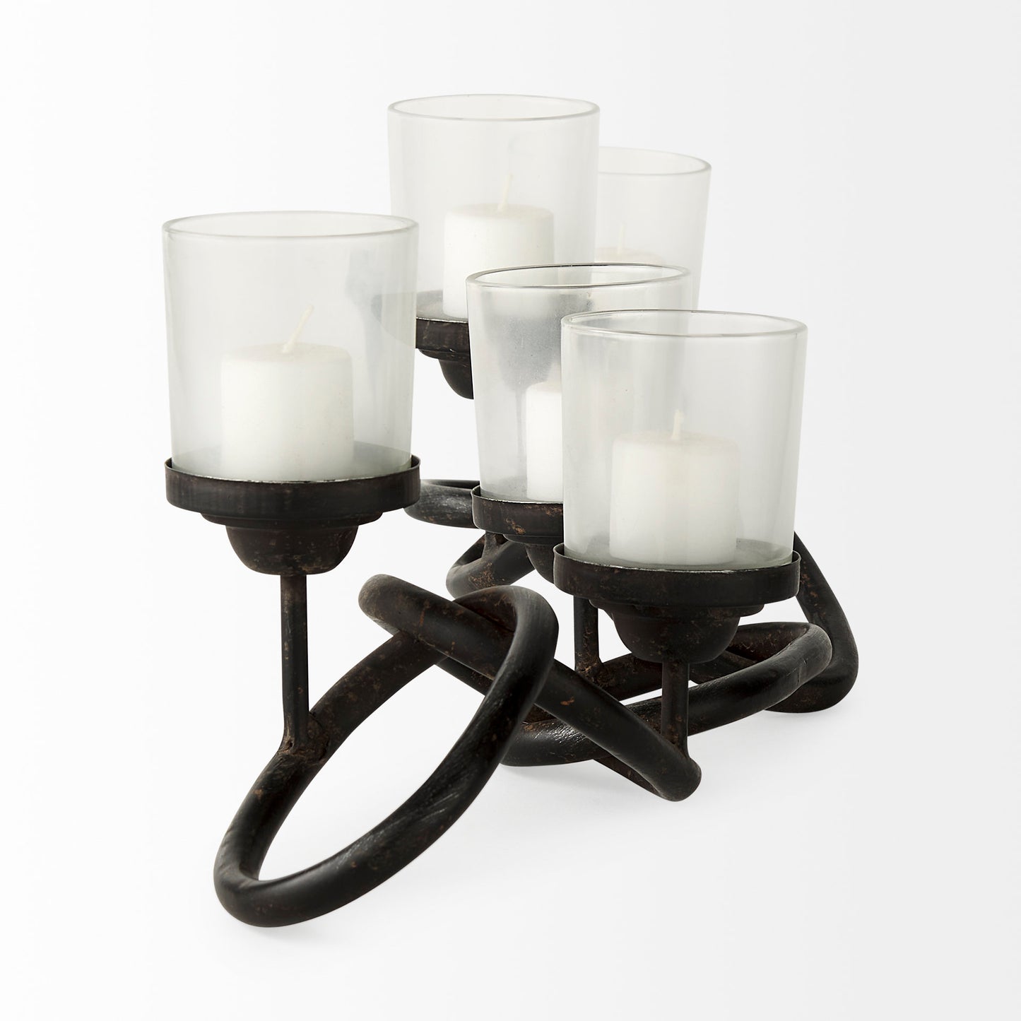 Quito Black Metal Chain-Link Five Candle Table Candle Holder