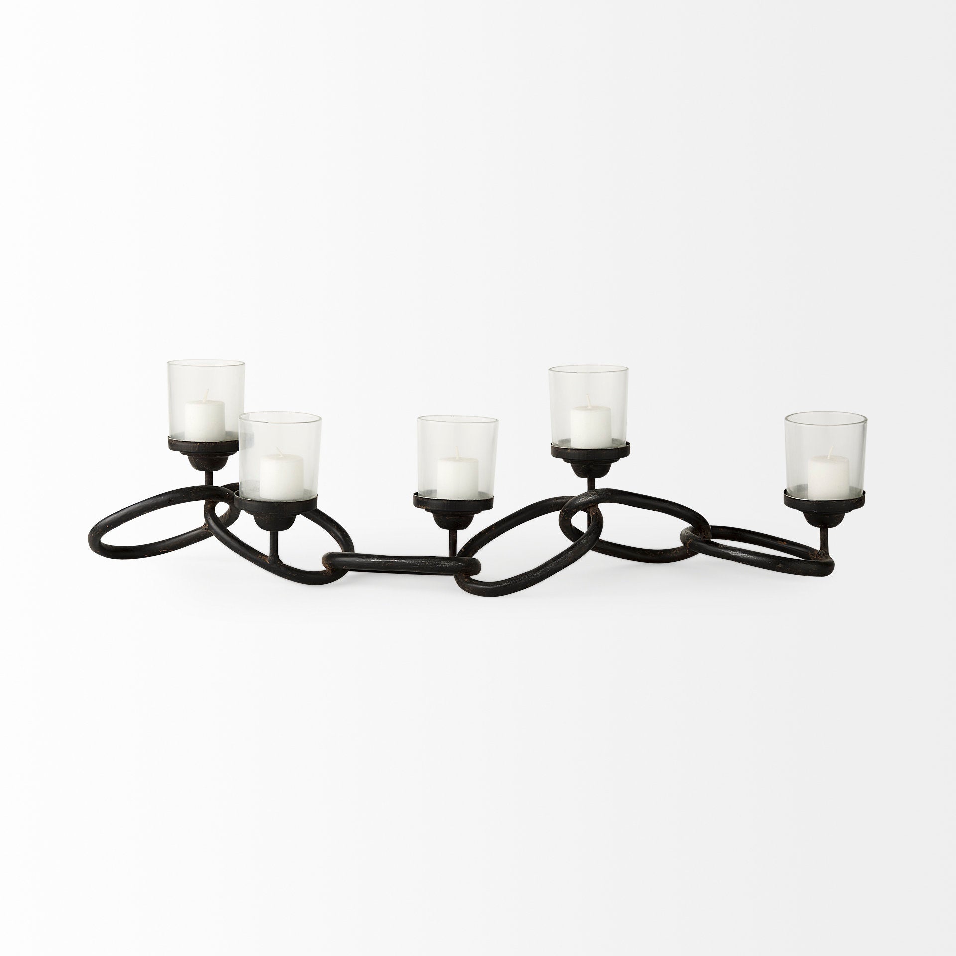 Quito Black Metal Chain-Link Five Candle Table Candle Holder