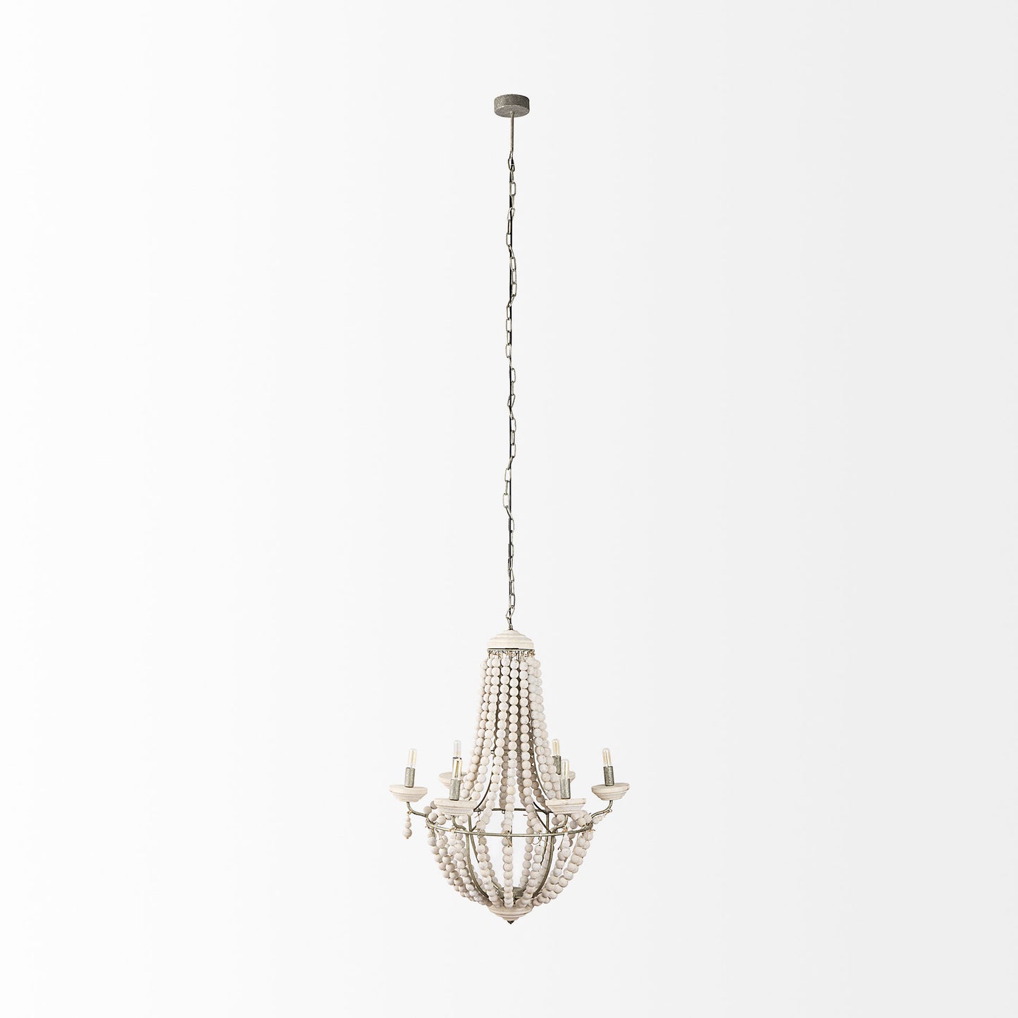 Phillum Chandelier White Wood | Silver Metal - chandeliers