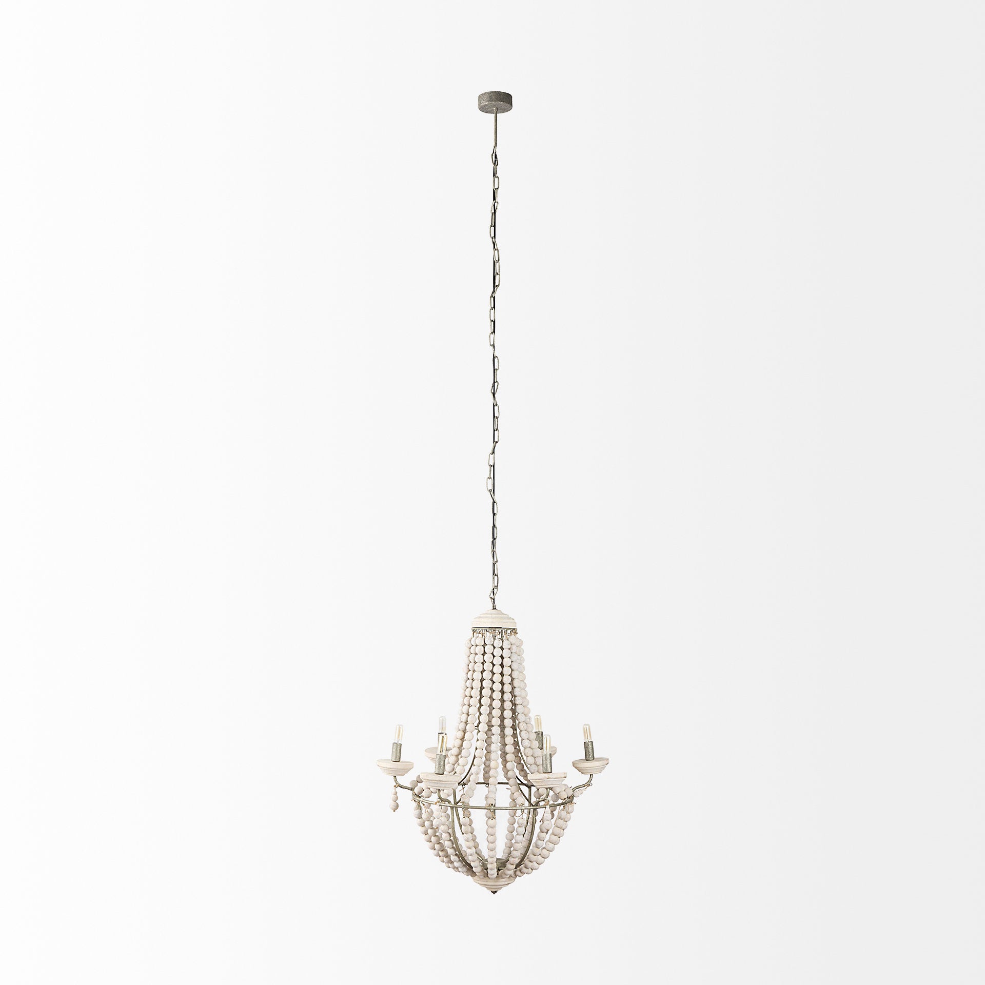 Phillum Chandelier White Wood | Silver Metal - chandeliers