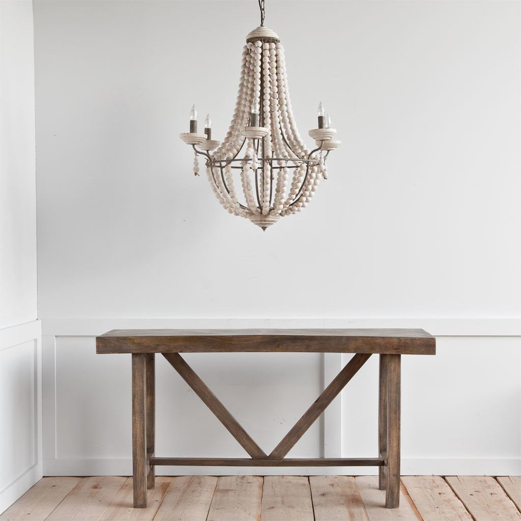 Phillum Chandelier White Wood | Silver Metal - chandeliers