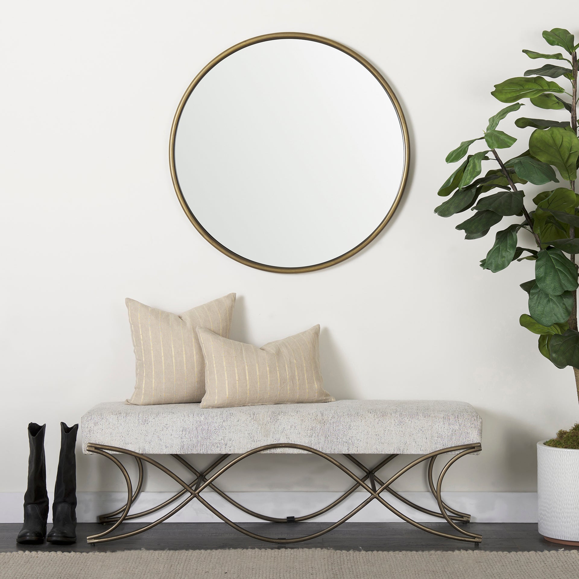 Piper 35.8L x 1.0W x 35.8H Small Gold Metal Round Wall Mirror