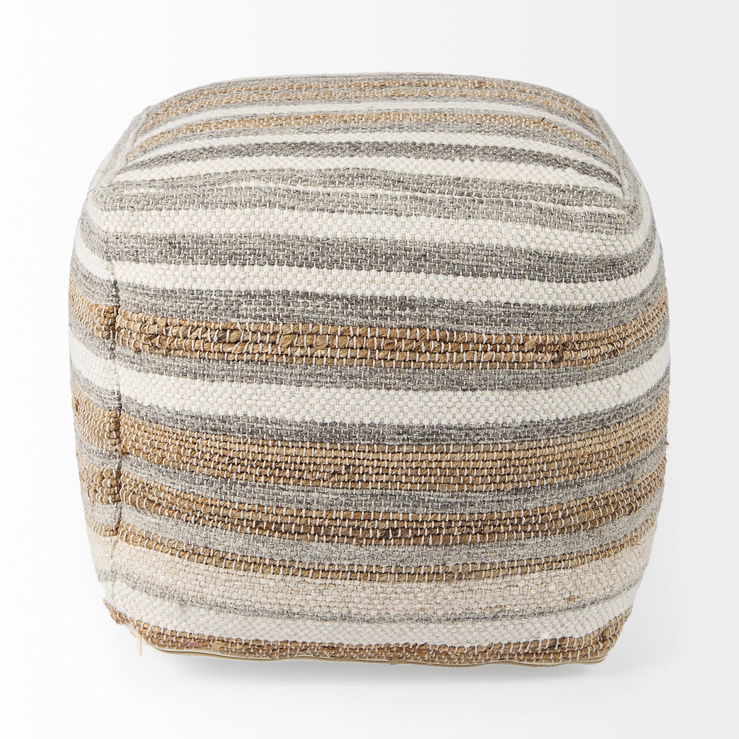 Aahana Pouf White/Taupe/Gray Hemp - poufs