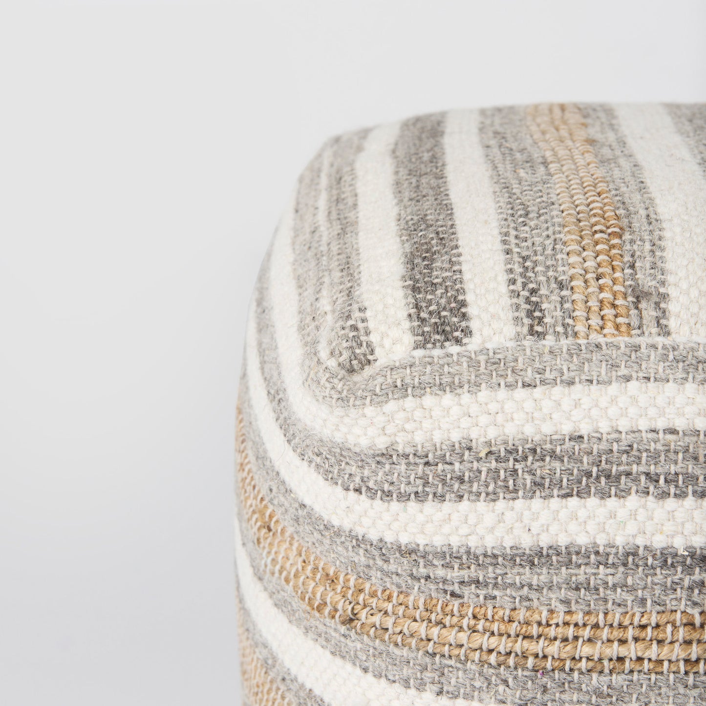 Aahana Pouf White/Taupe/Gray Hemp - poufs