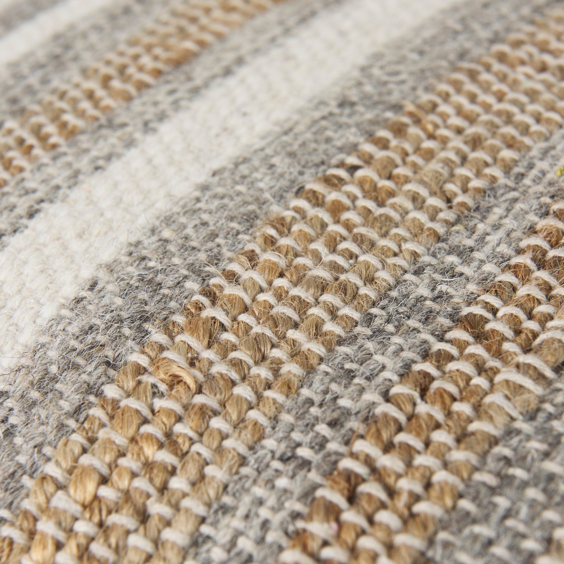 Aahana 16.0L x 16.0W x 16.0H White/Taupe/Gray Striped Hemp and Cotton Pouf