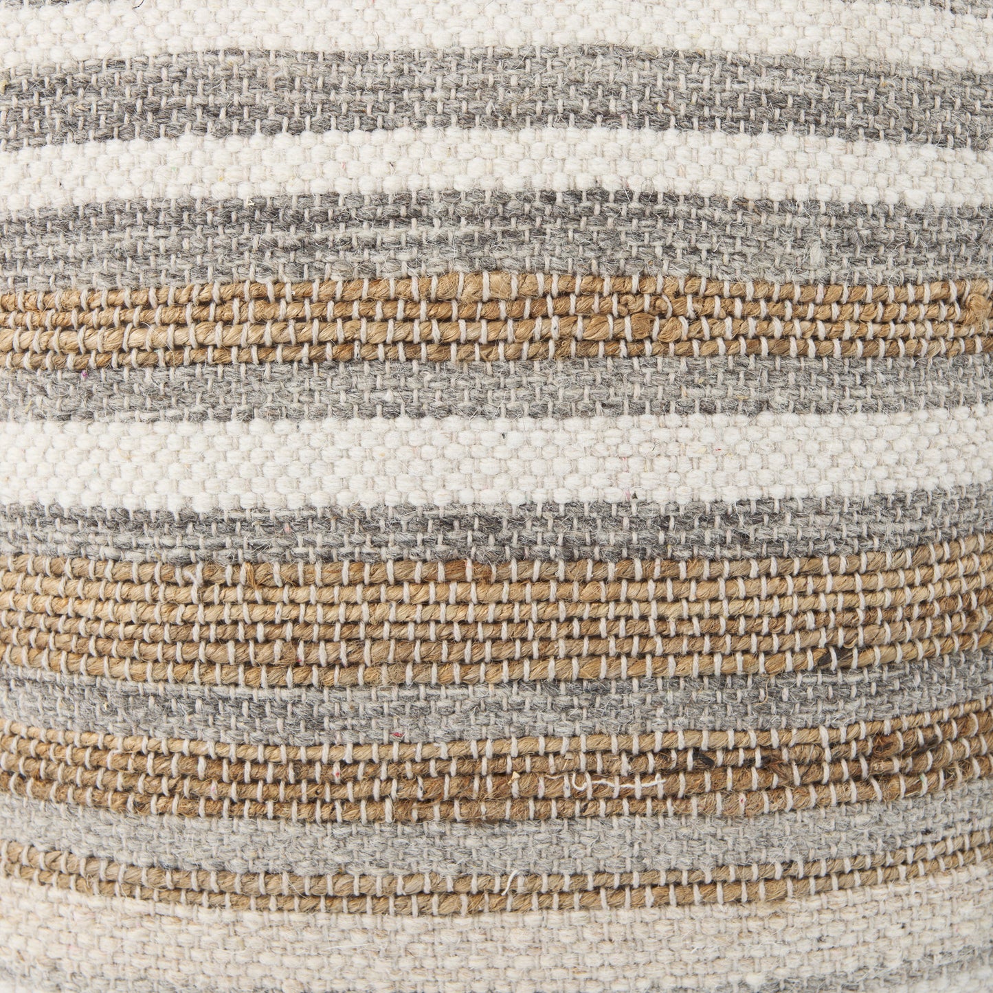 Aahana 16.0L x 16.0W x 16.0H White/Taupe/Gray Striped Hemp and Cotton Pouf