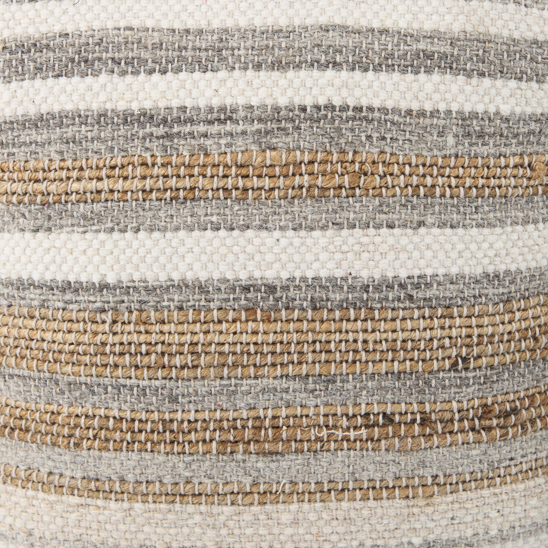 Aahana 16.0L x 16.0W x 16.0H White/Taupe/Gray Striped Hemp and Cotton Pouf