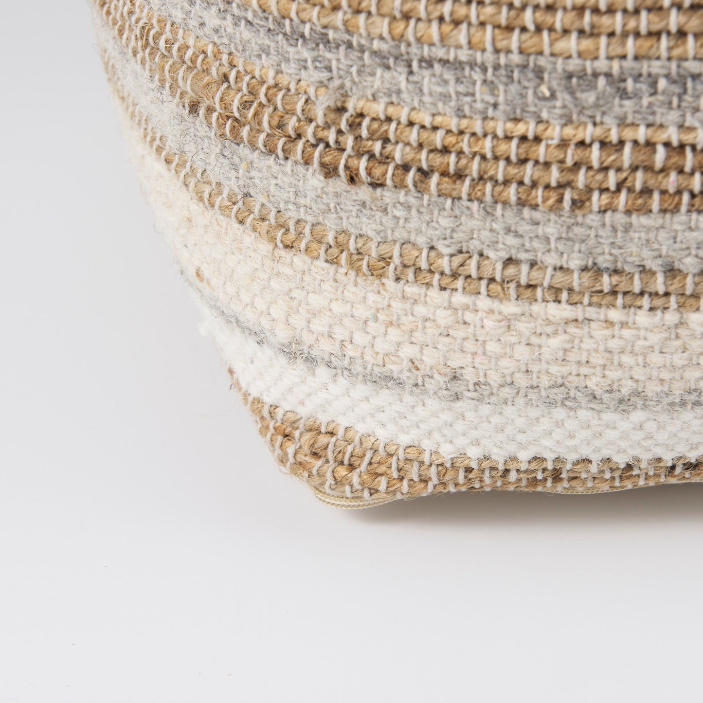 Aahana Pouf White/Taupe/Gray Hemp - poufs