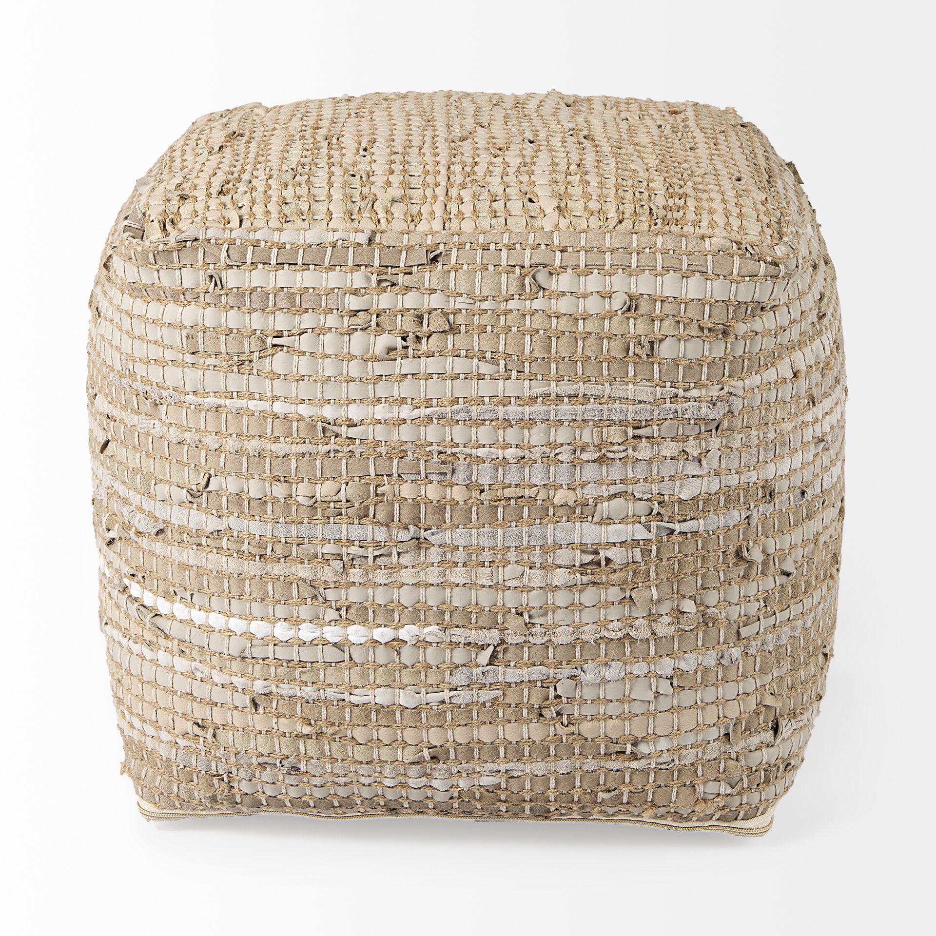 Aalia Pouf Beige Leather & Jute - poufs