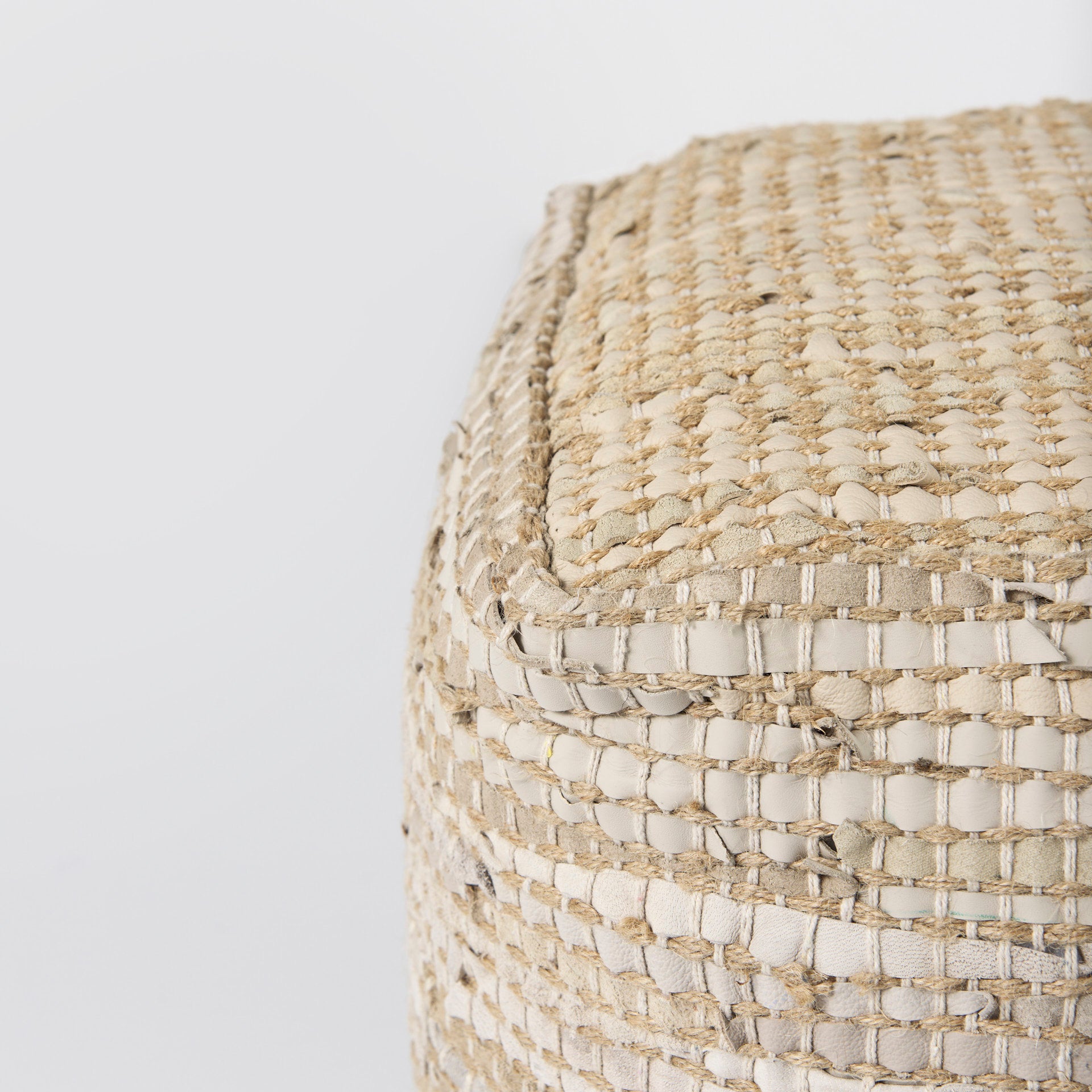 Aalia Pouf Beige Leather & Jute - poufs