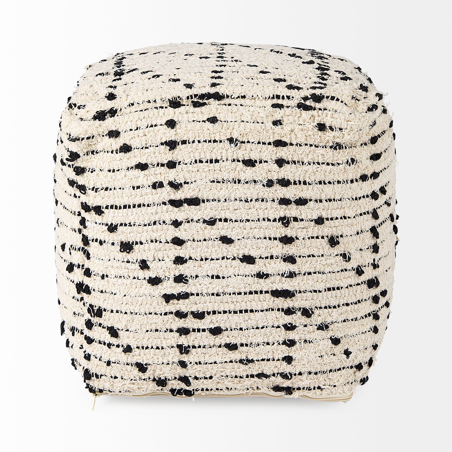 Aarohi 16.0L x 16.0W x 16.0H Cream/Black Cotton Patterned Pouf