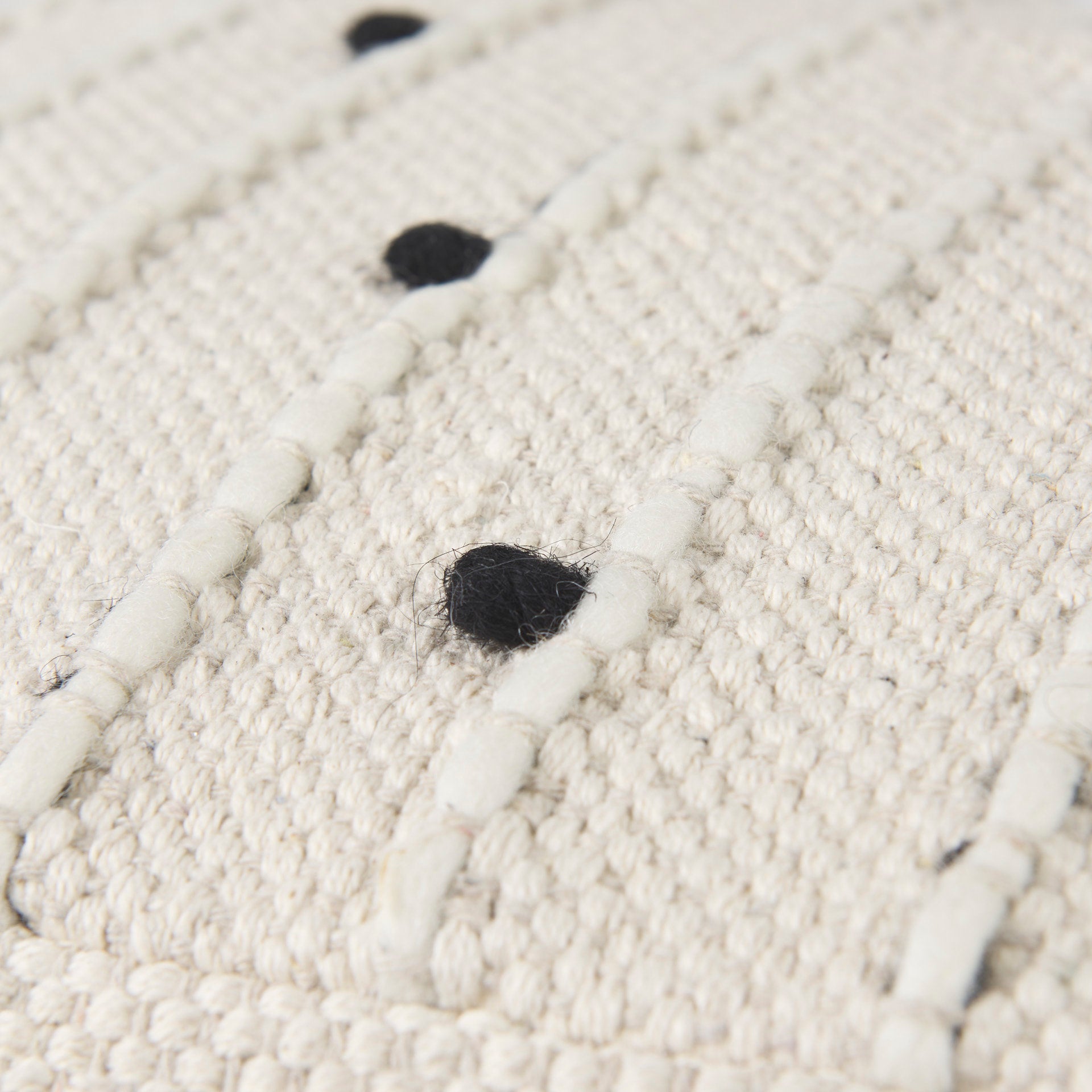 Amaira 16.0L x 16.0W x 16.0H Cream/Black/White patterned Wool and Cotton Pouf