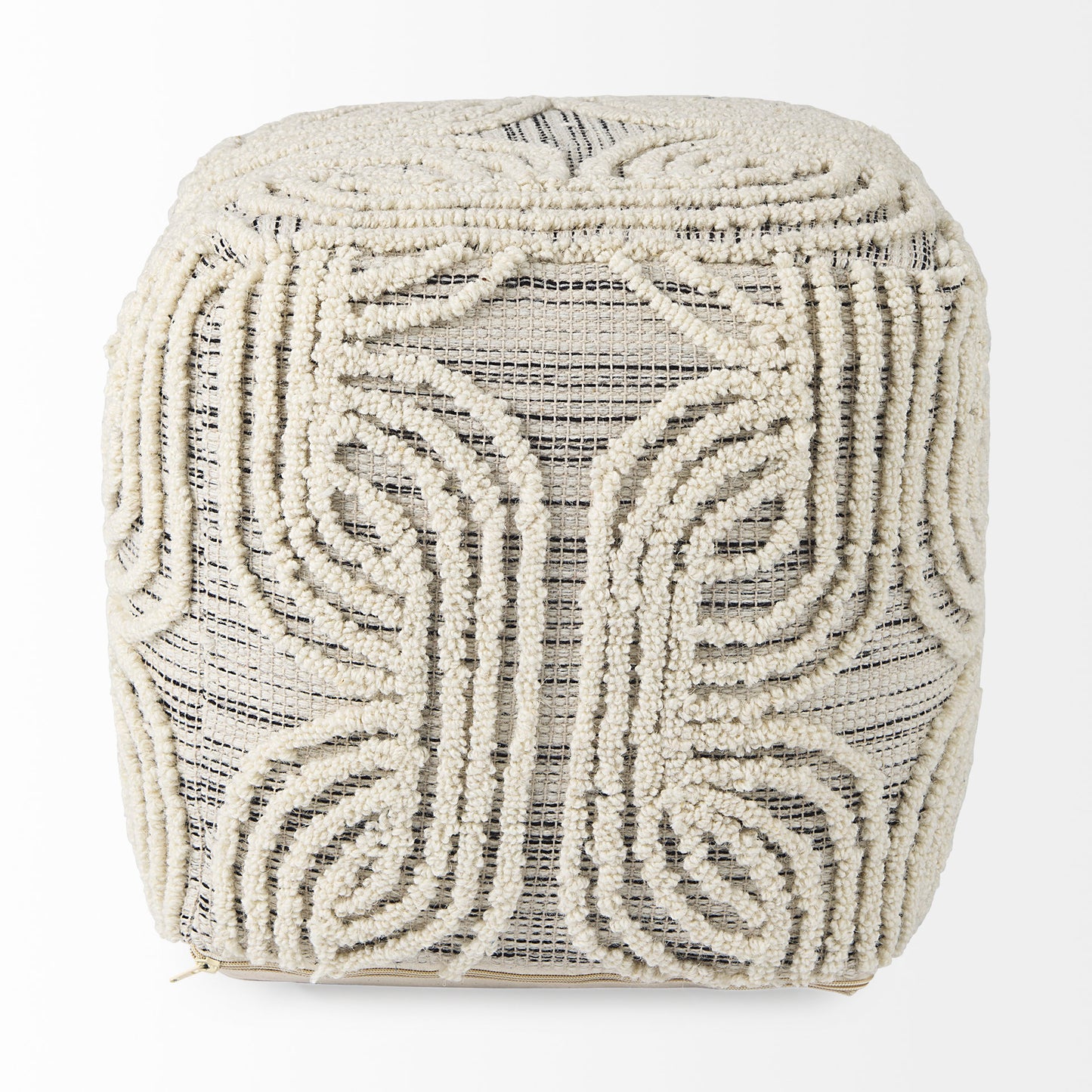 Amaya 16.0L x 16.0W x 16.0H Cream/Black/Gray Wool and Cotton Pouf