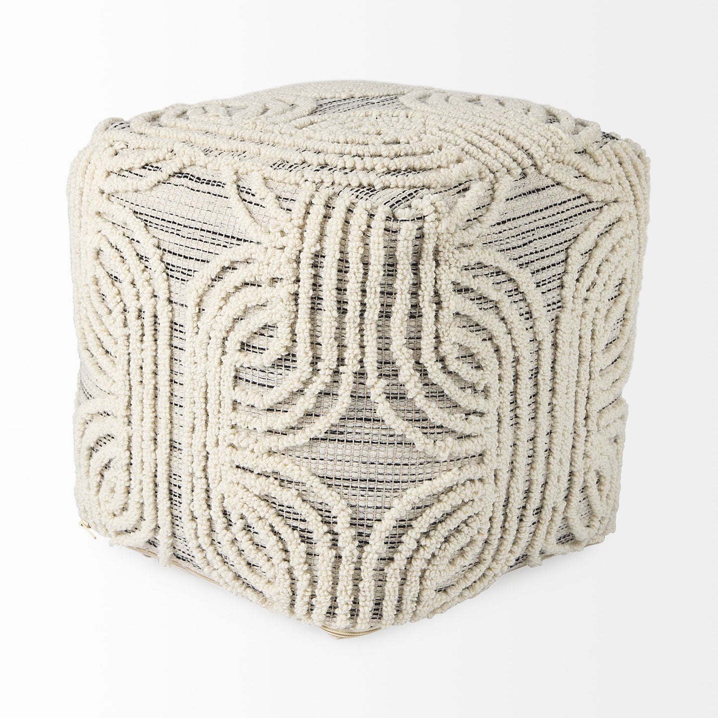 Amaya Pouf Cream/Black/Gray Wool - poufs