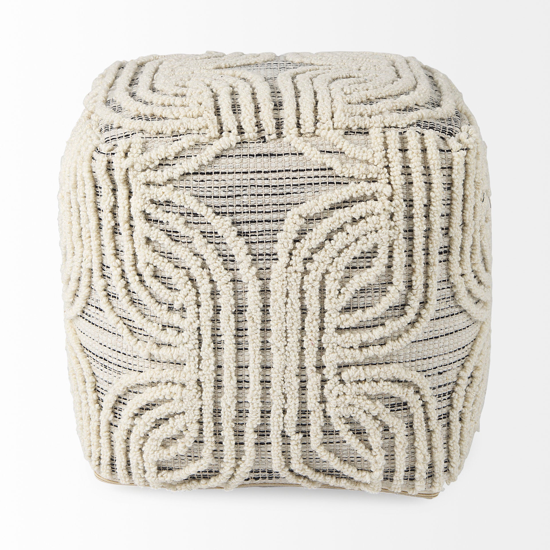 Amaya Pouf Cream/Black/Gray Wool - poufs