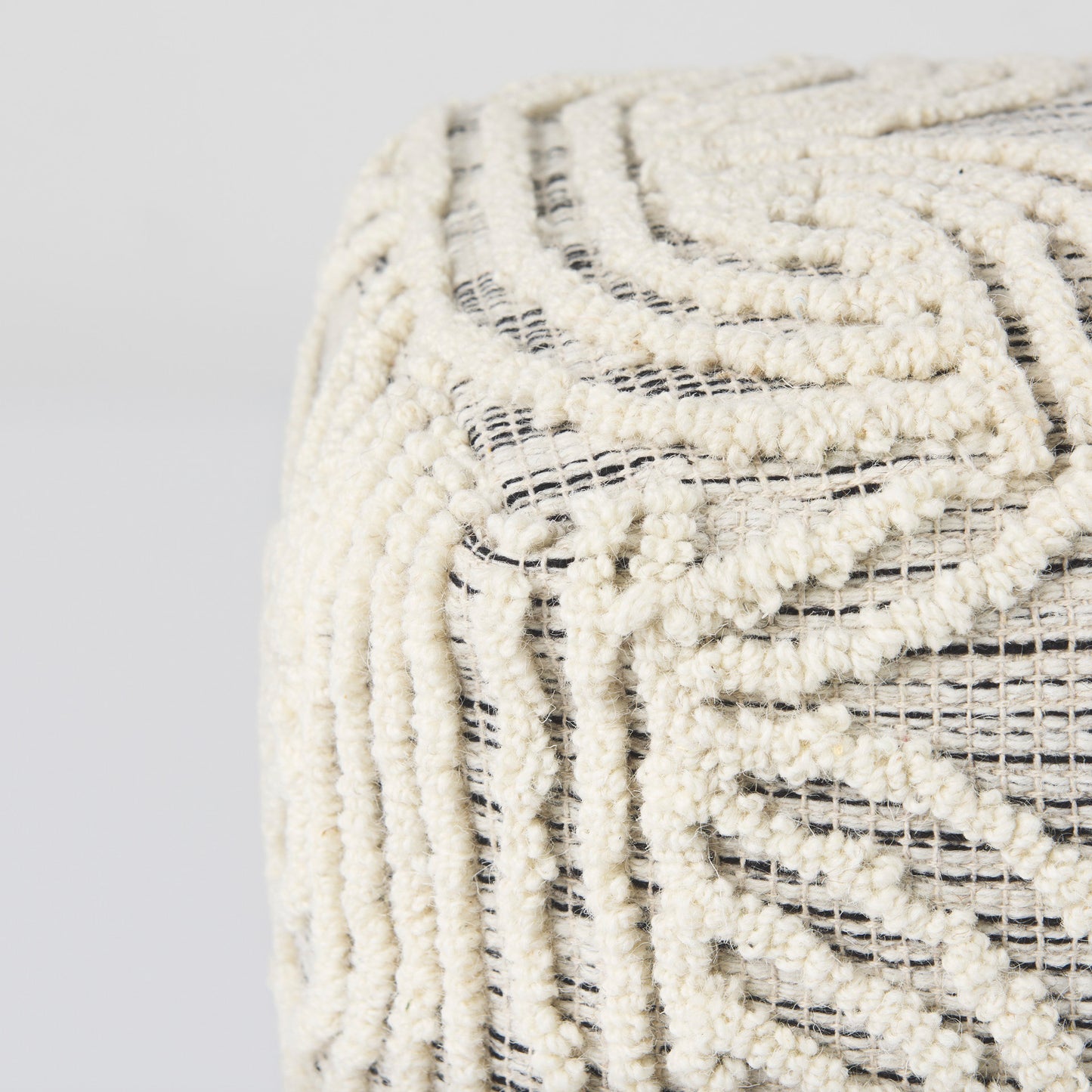 Amaya 16.0L x 16.0W x 16.0H Cream/Black/Gray Wool and Cotton Pouf