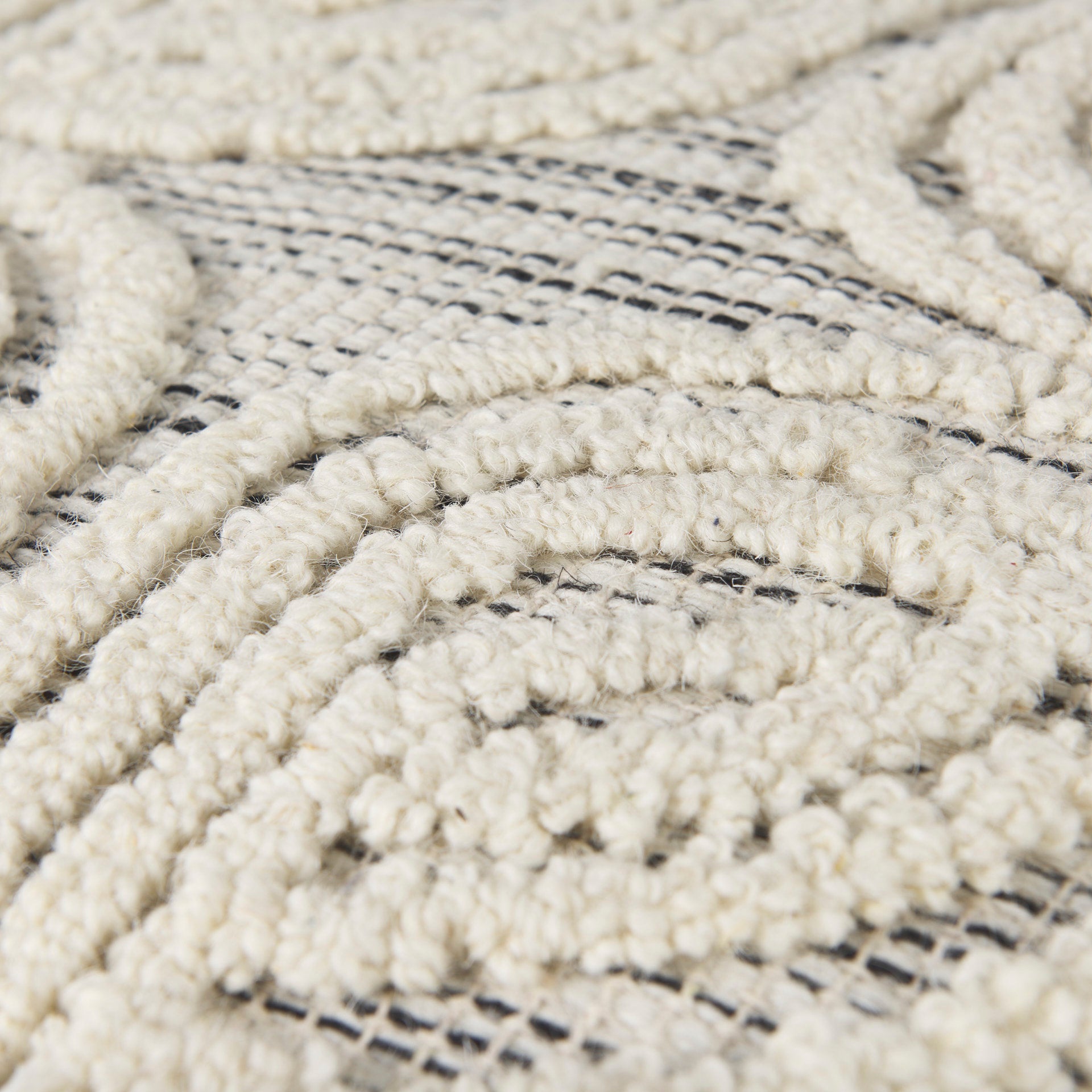 Amaya 16.0L x 16.0W x 16.0H Cream/Black/Gray Wool and Cotton Pouf