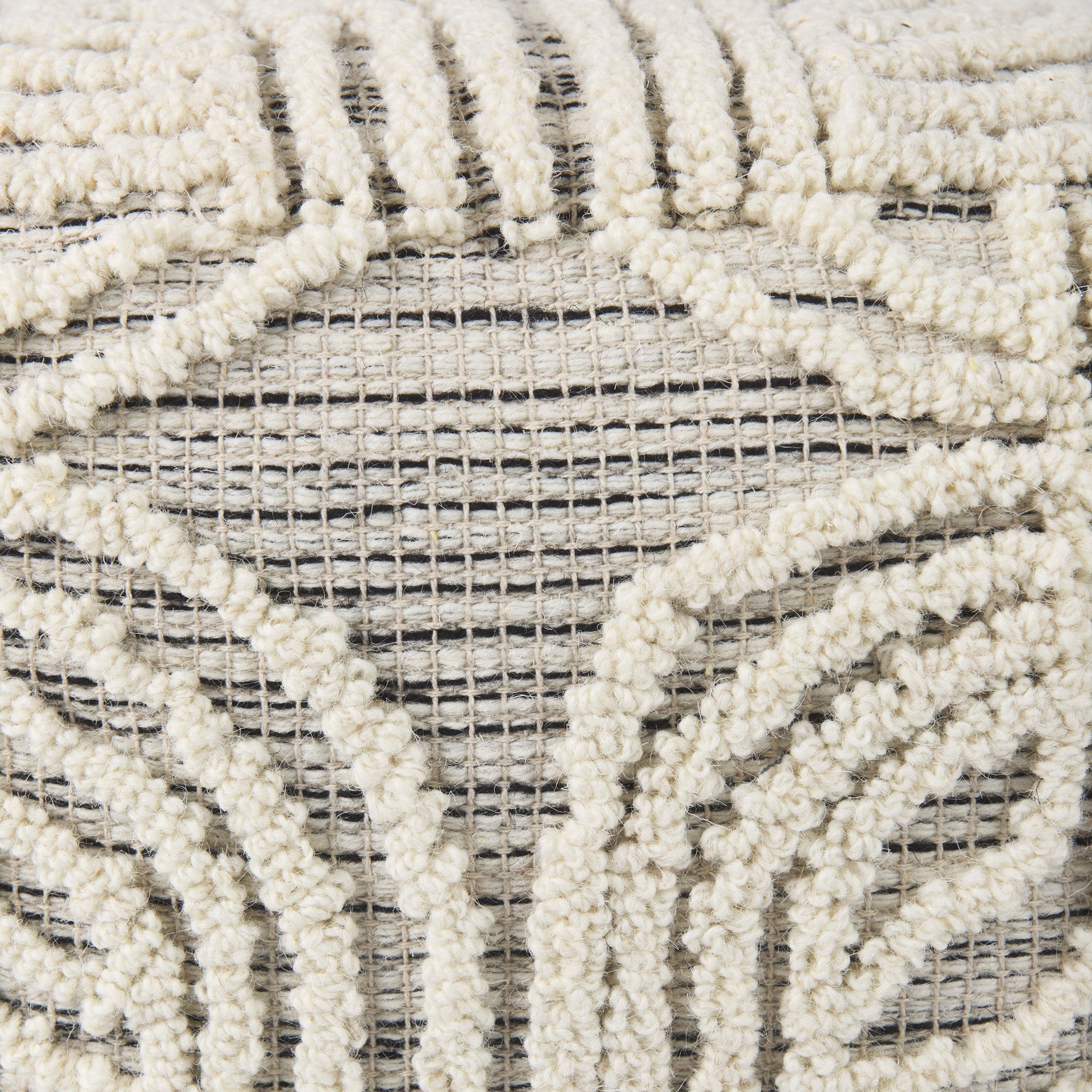 Amaya 16.0L x 16.0W x 16.0H Cream/Black/Gray Wool and Cotton Pouf