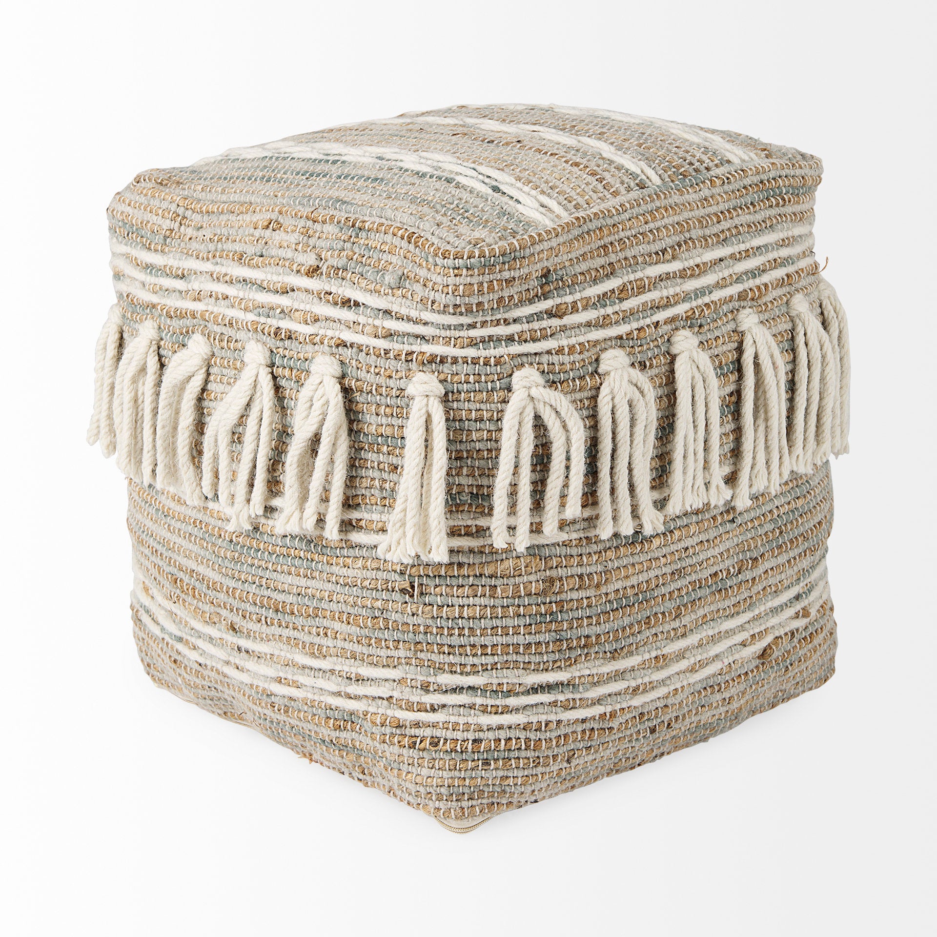 Avni Pouf Cream/Brown | Hemp/Wool - poufs