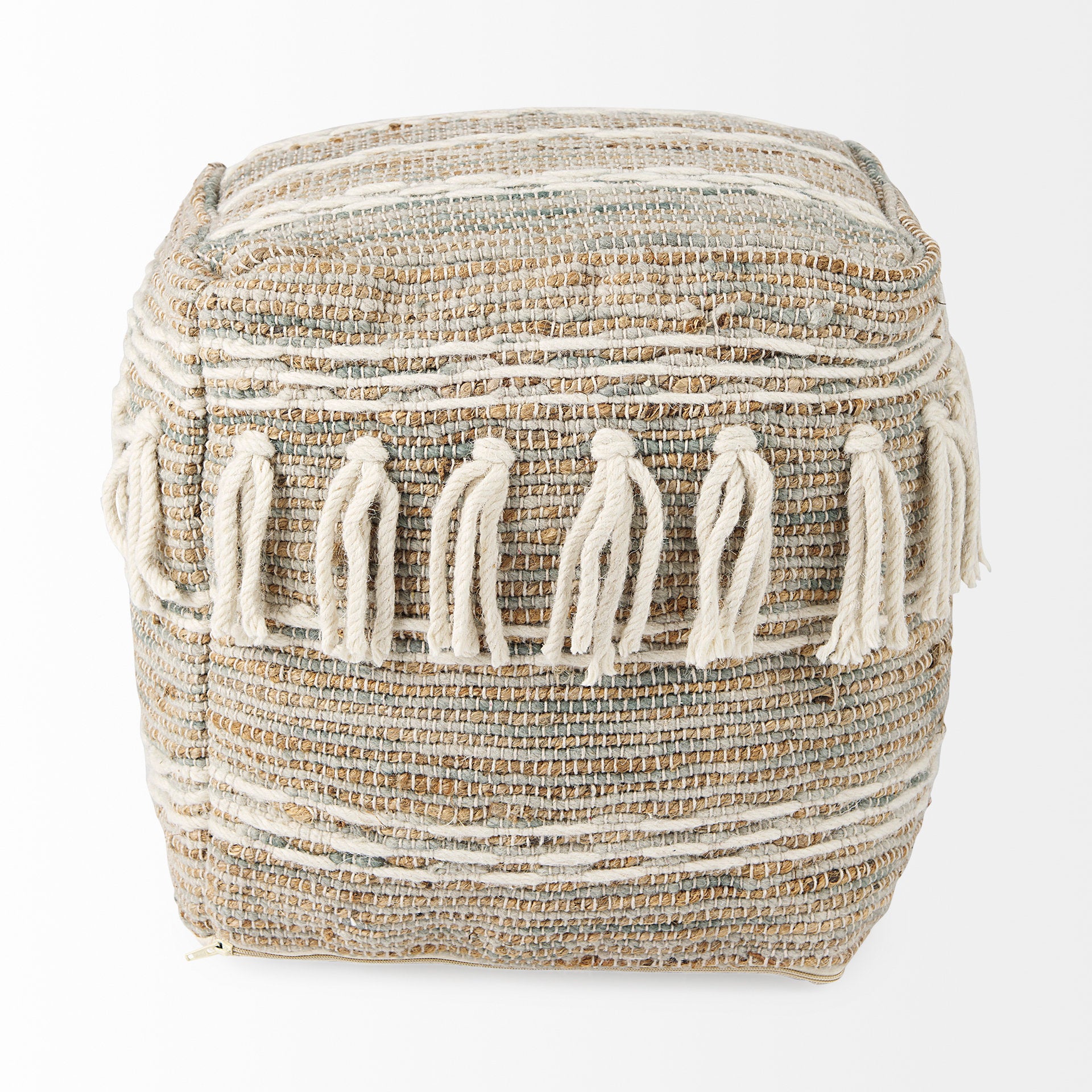 Avni Pouf Cream/Brown | Hemp/Wool - poufs