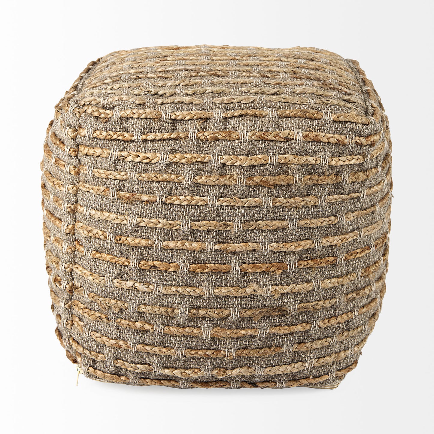 Binita  16.0L x 16.0W x 16.0H  Gray/Brown Hemp Wool and Cotton Pouf
