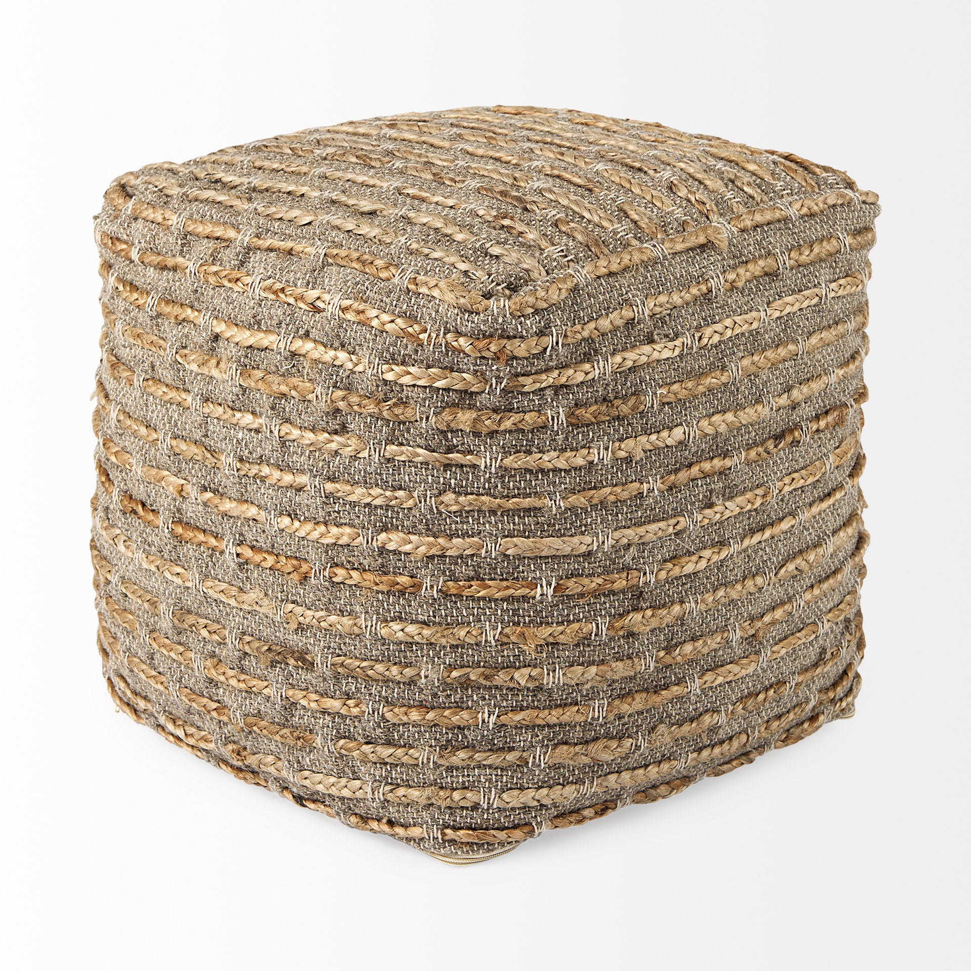 Binita  16.0L x 16.0W x 16.0H  Gray/Brown Hemp Wool and Cotton Pouf