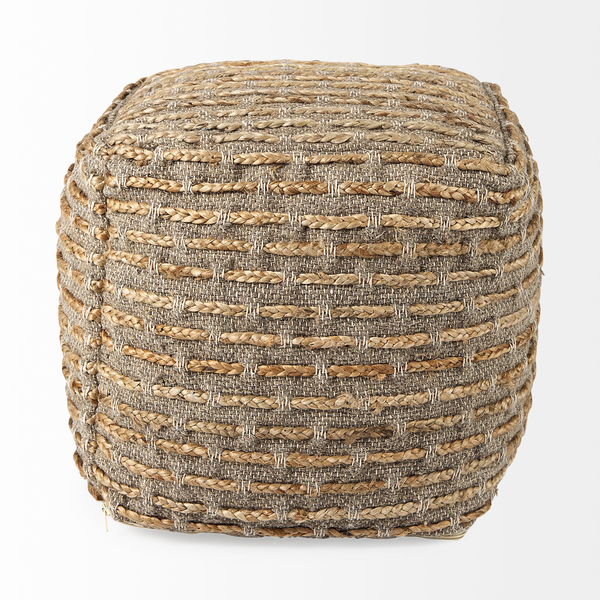 Binita  16.0L x 16.0W x 16.0H  Gray/Brown Hemp Wool and Cotton Pouf