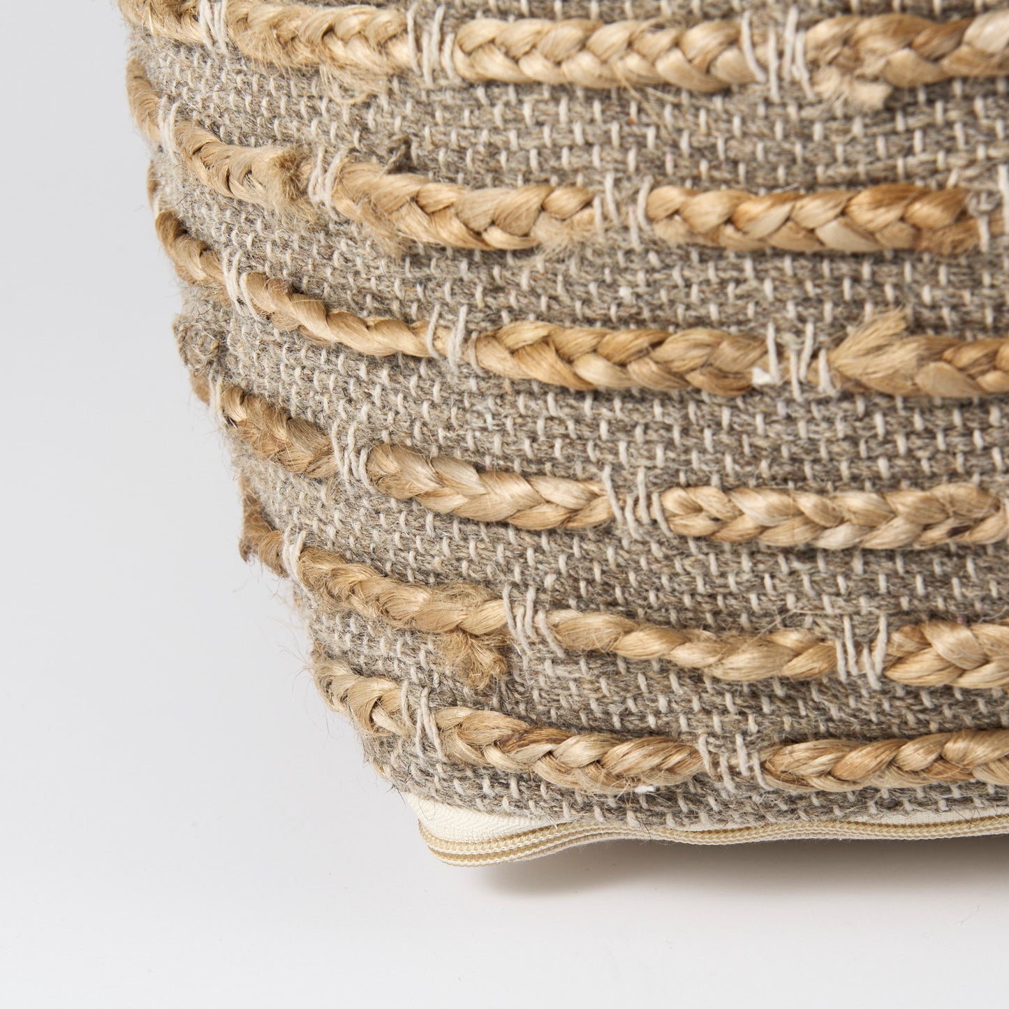 Binita  16.0L x 16.0W x 16.0H  Gray/Brown Hemp Wool and Cotton Pouf