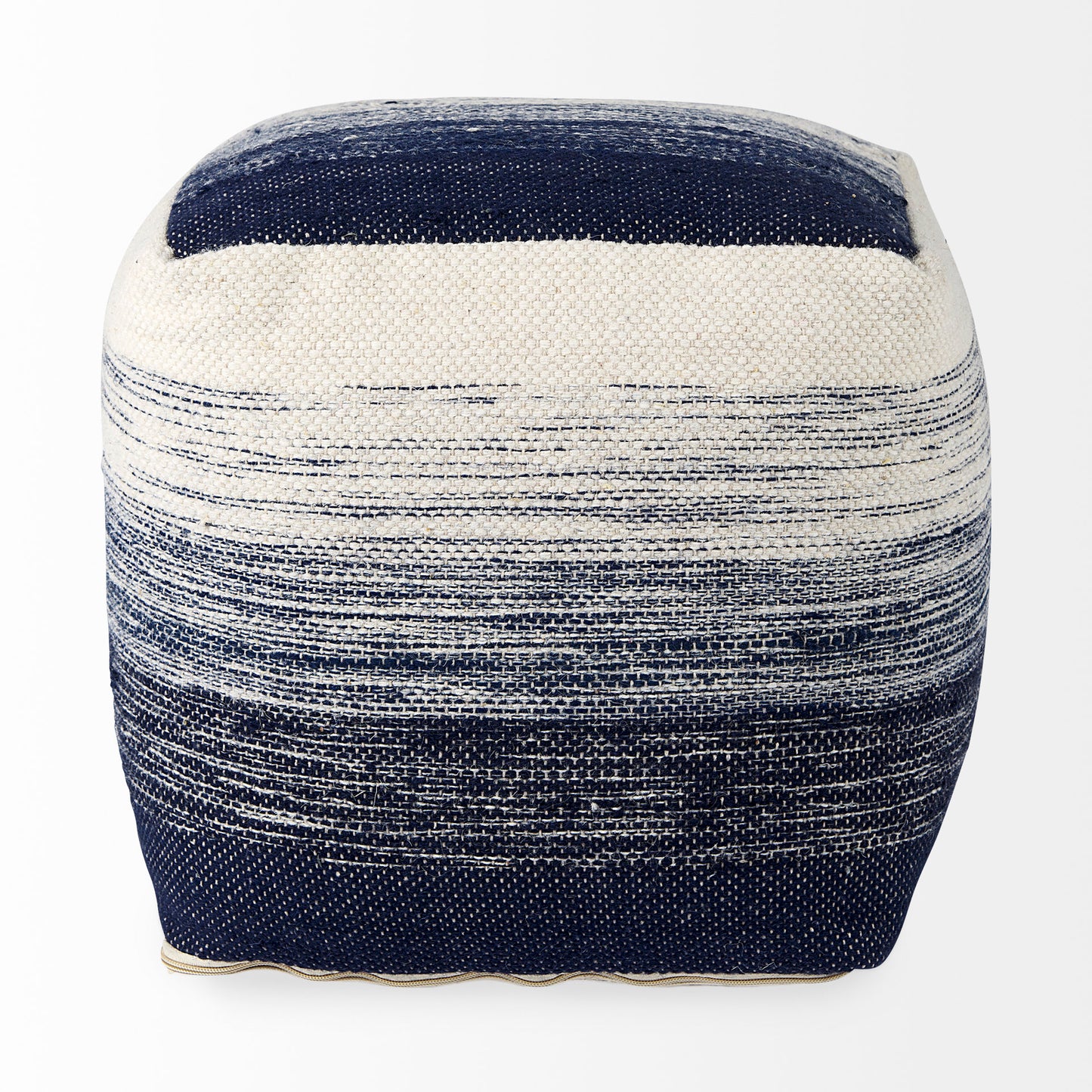 Damini Pouf Blue/Cream Wool & Cotton - poufs