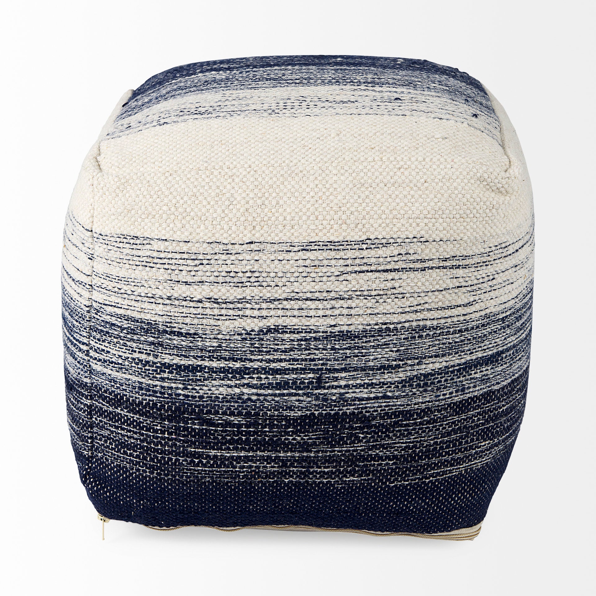 Damini Pouf Blue/Cream Wool & Cotton - poufs