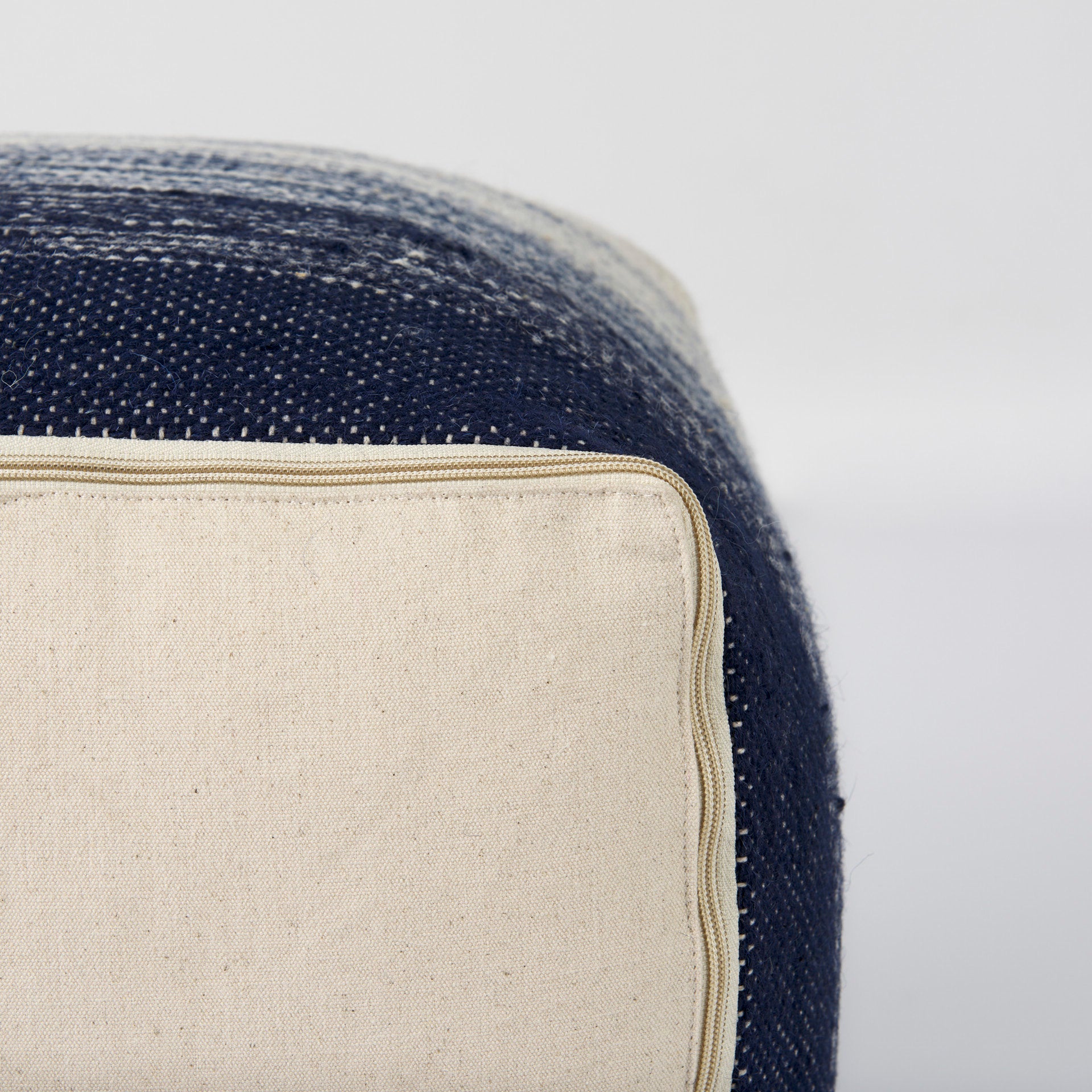 Damini Pouf Blue/Cream Wool & Cotton - poufs