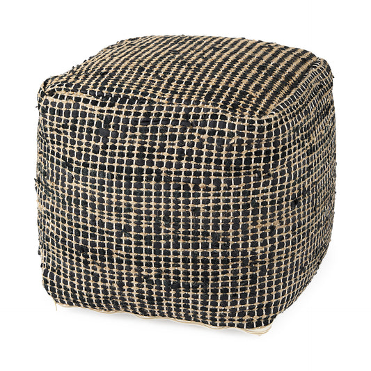 Aalia Pouf Gray Leather & Jute - poufs