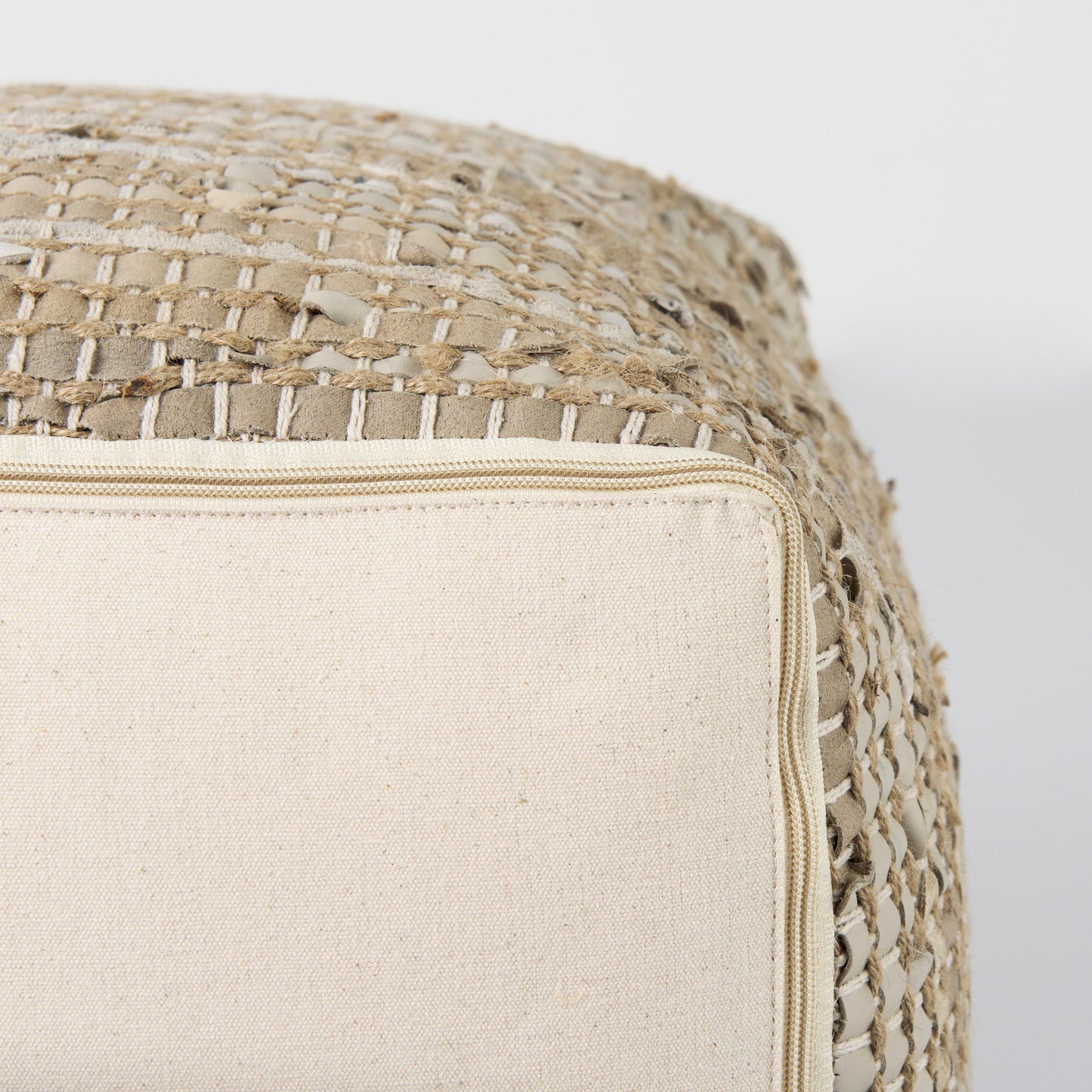 Aalia Pouf Beige Leather & Jute - poufs