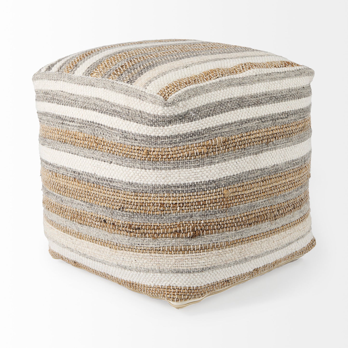 Aahana Pouf White/Taupe/Gray Hemp - poufs