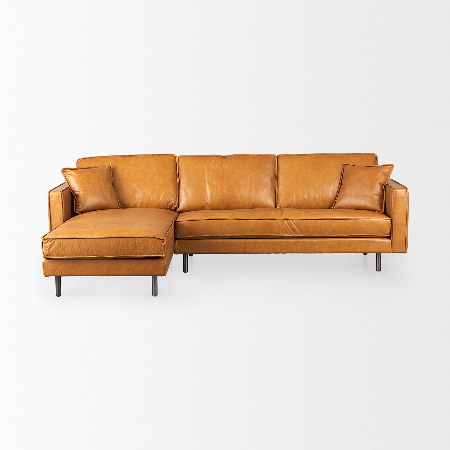 D'Arcy 111"L x 70"D x 33"H Tan Leather Left Chaise Sectional