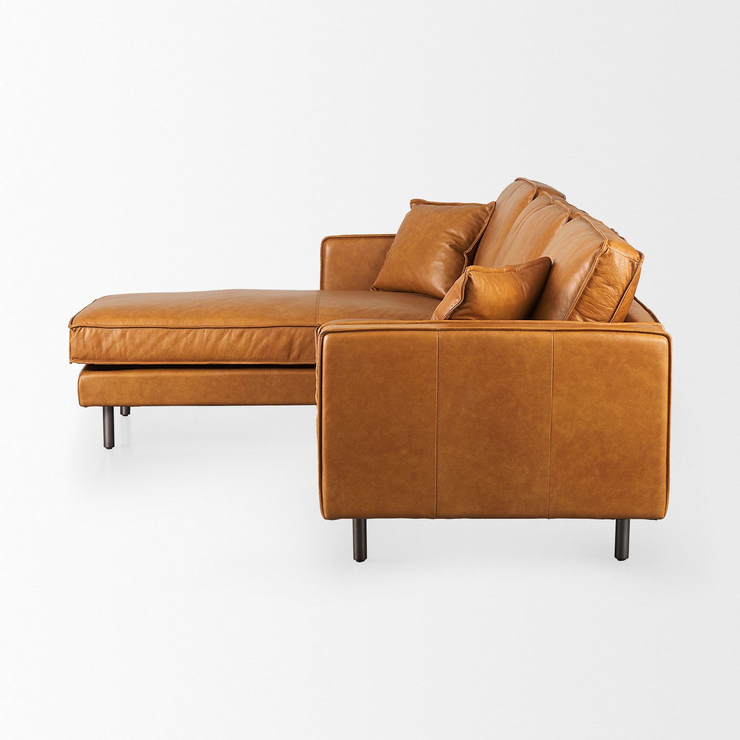 D'Arcy 111"L x 70"D x 33"H Tan Leather Left Chaise Sectional