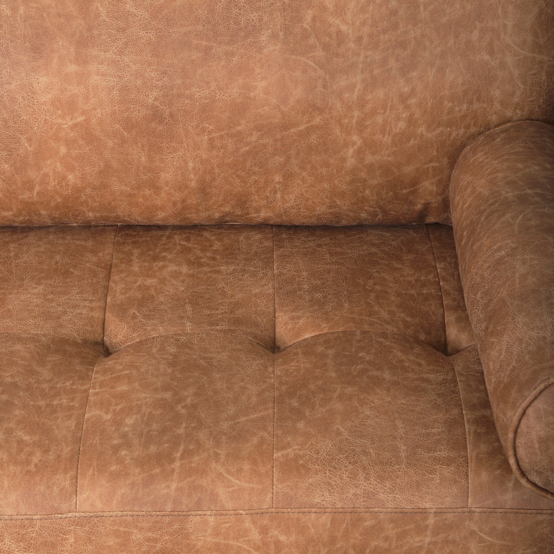 Loretta 88.0L x 36.2W x 33.9H Cognac Brown Faux Leather Three Seater Sofa with Two Bolster Cushions