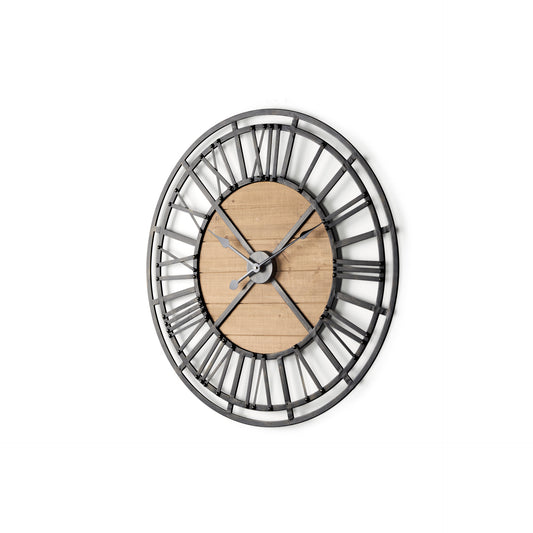 Lewiston Wall Clock Brown Wood | Black Metal | 30.1’’ - wall-clocks