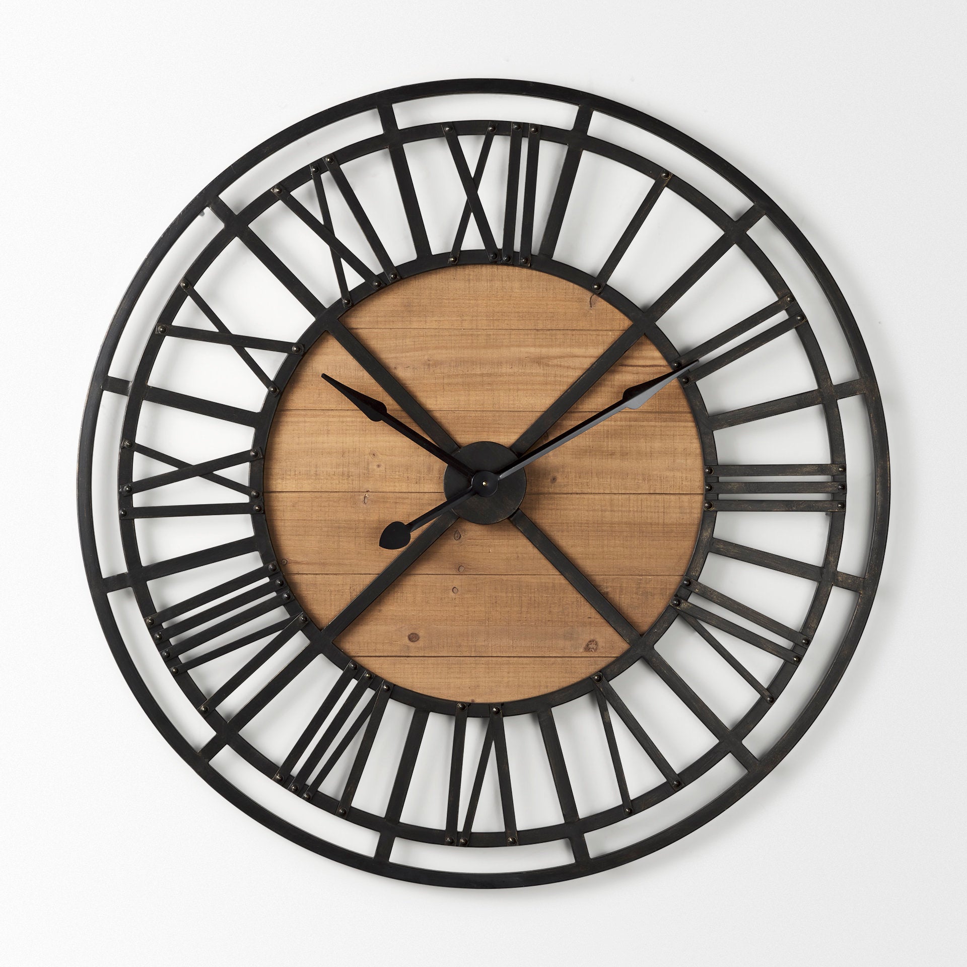 Lewiston Wall Clock Brown Wood | Black Metal | 42.1’’ - wall-clocks