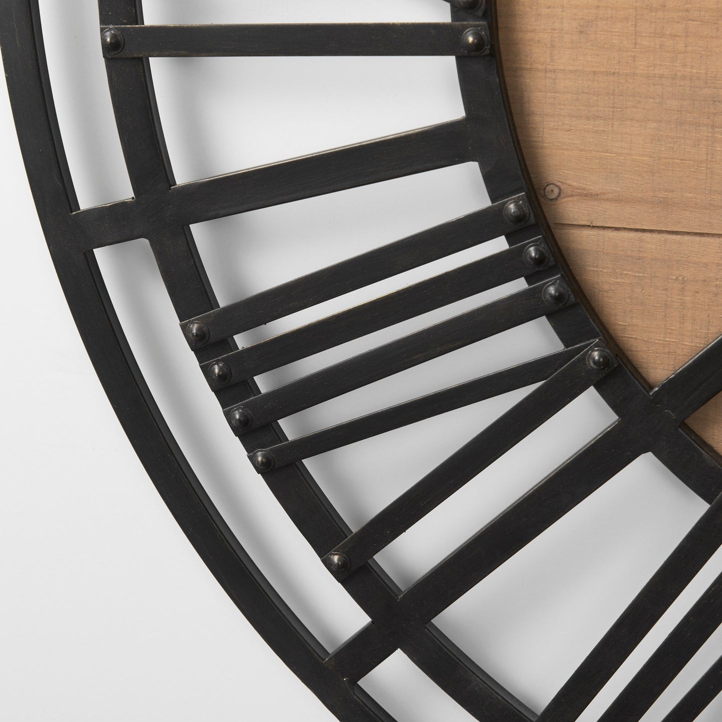 Lewiston 42.1L x 2.6W x 42.1H Black Iron W/Wood Round Wall Clock