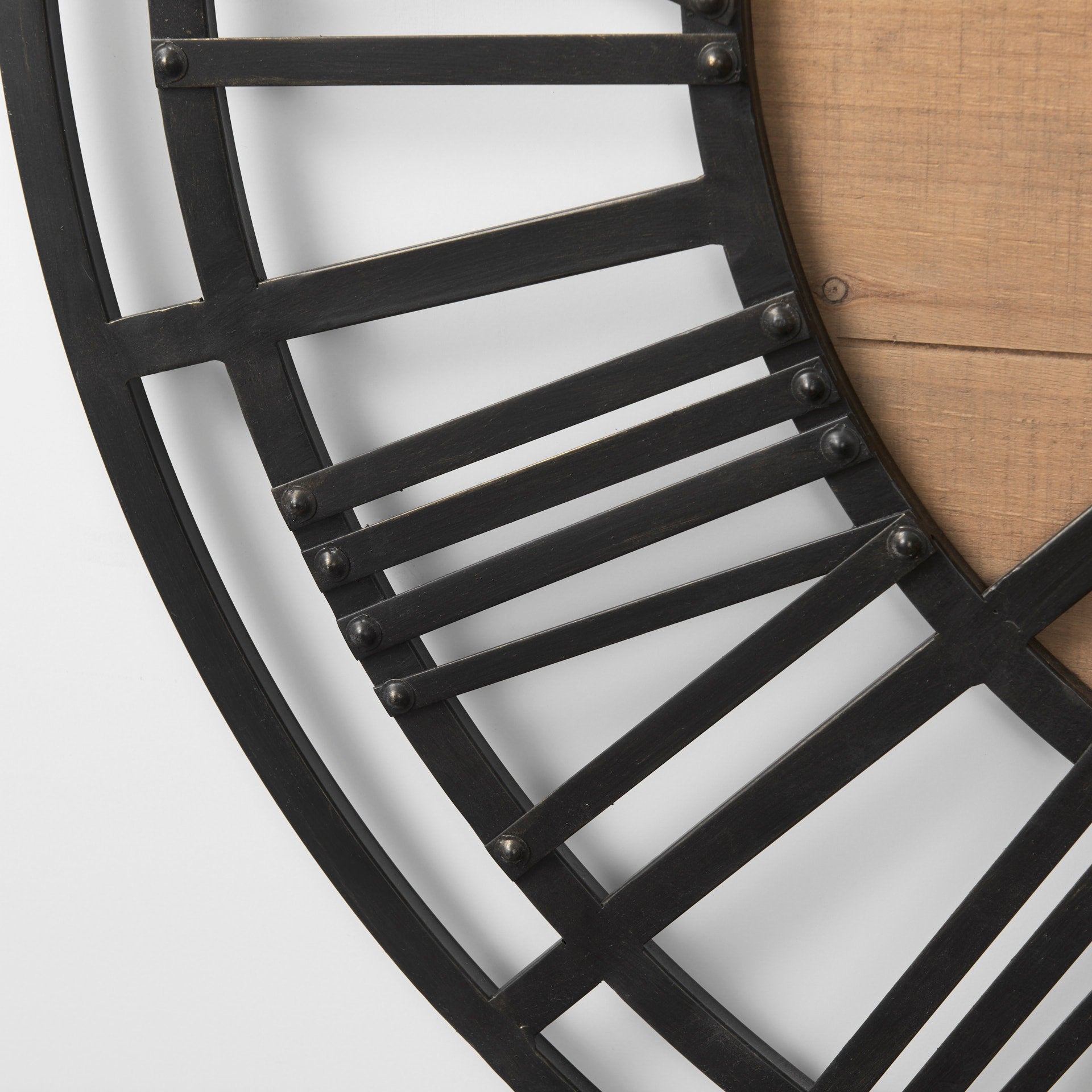 Lewiston 42.1L x 2.6W x 42.1H Black Iron W/Wood Round Wall Clock