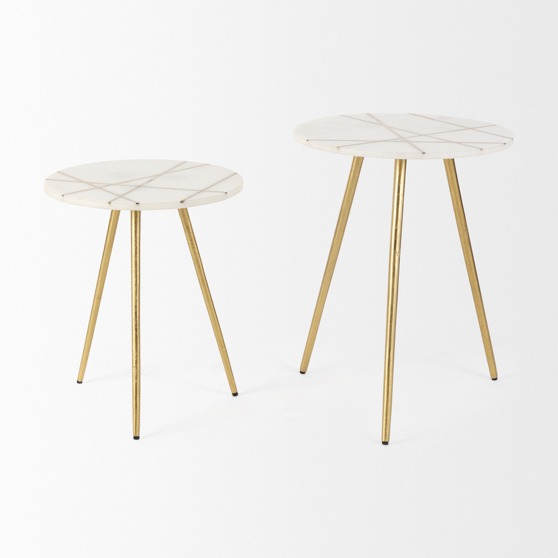 Vivienne  16.0L x 16.0W x 19.0H White Marble W/Antique Gold Metal Round Small Side Table