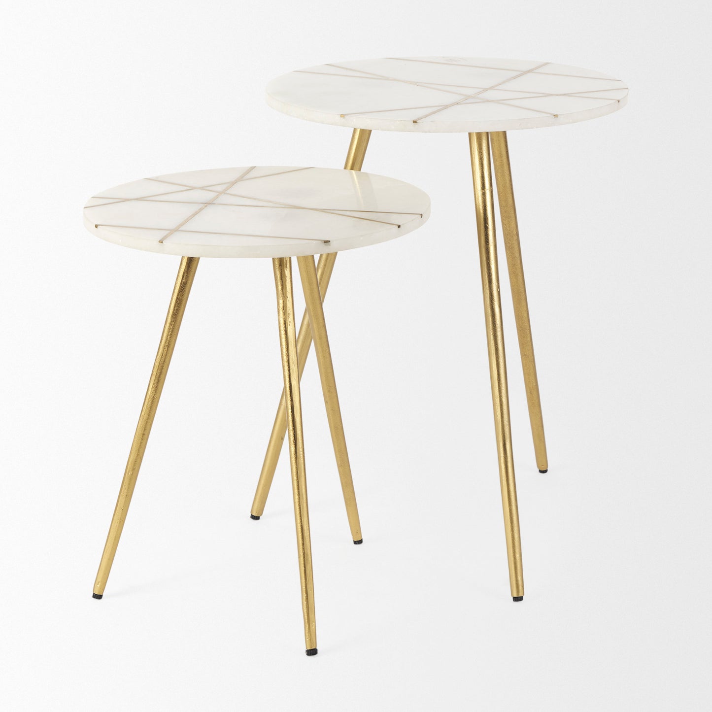 Vivienne Accent Table Series White Marble | Gold Metal | 19.0H - accent-tables