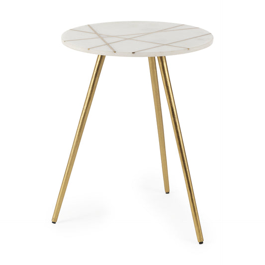 Vivienne Accent Table Series White Marble | Gold Metal | 23.0H - accent-tables