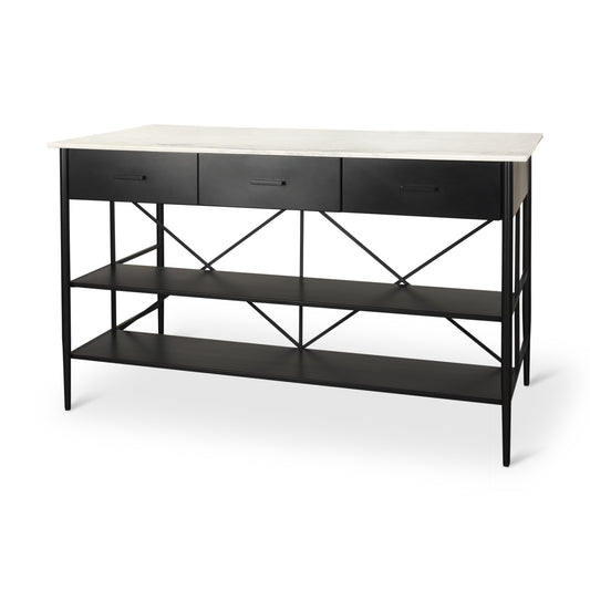 Amika Kitchen Island Black Metal | White Marble - kitchen-islands