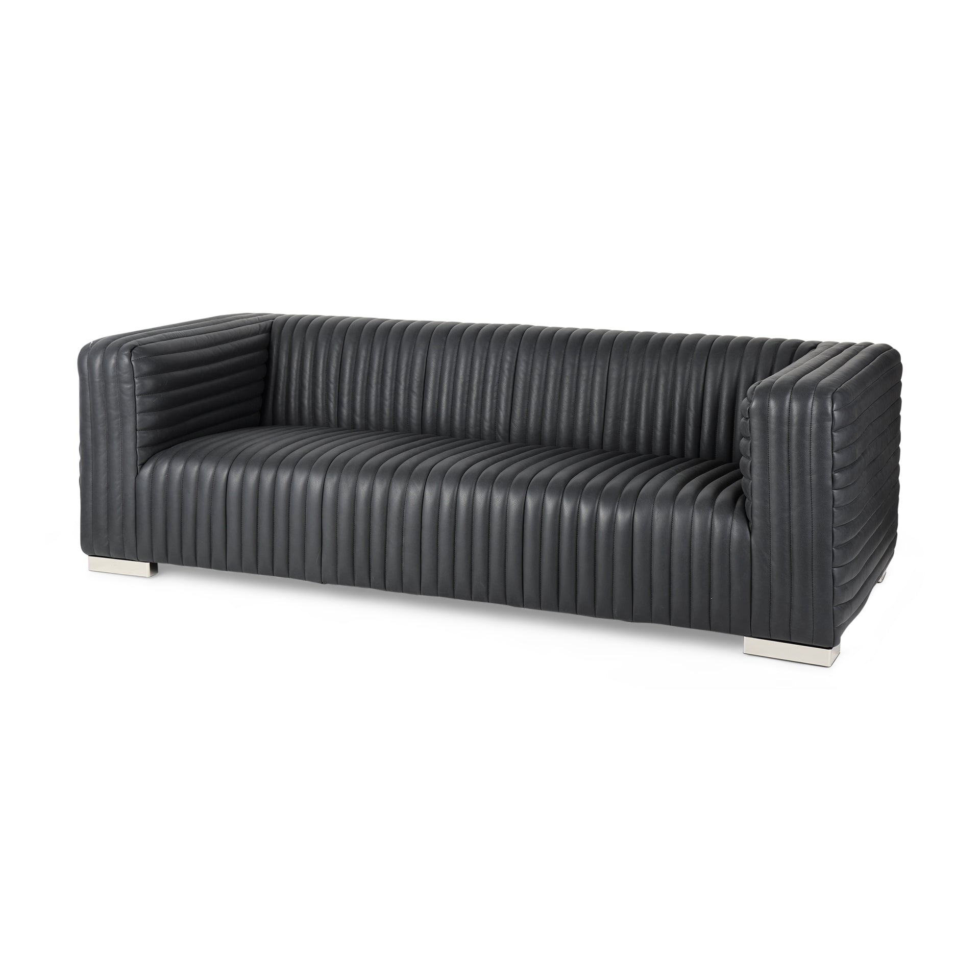 Ricciardo Black Leather Wrapped Three Seater Sofa