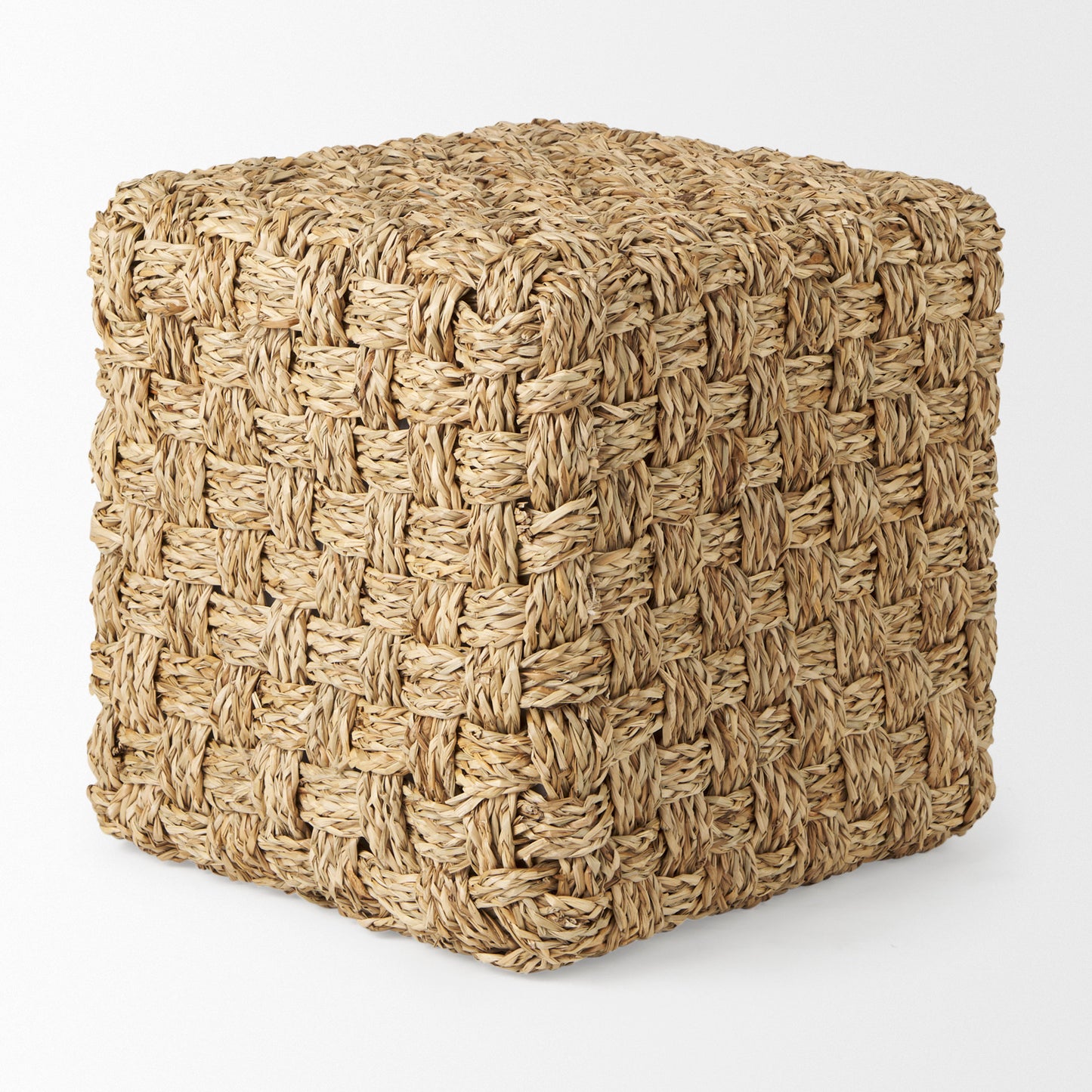 Adele  17.7L x 17.7W x 17.7H Medium Brown Seagrass Woven Square Pouf