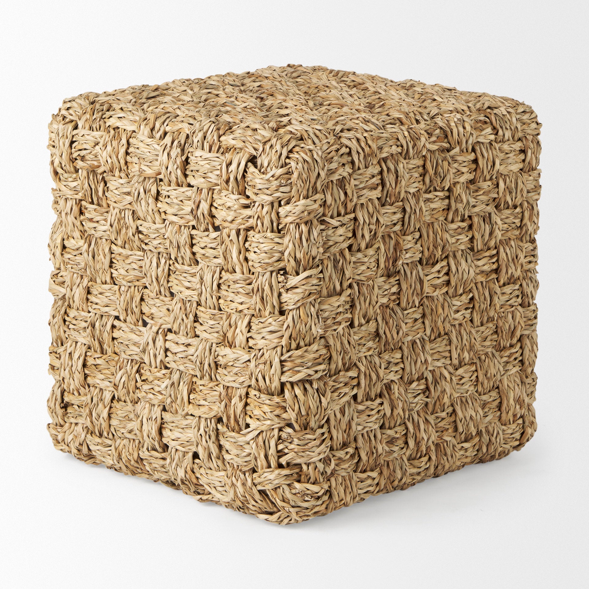 Adele  17.7L x 17.7W x 17.7H Medium Brown Seagrass Woven Square Pouf