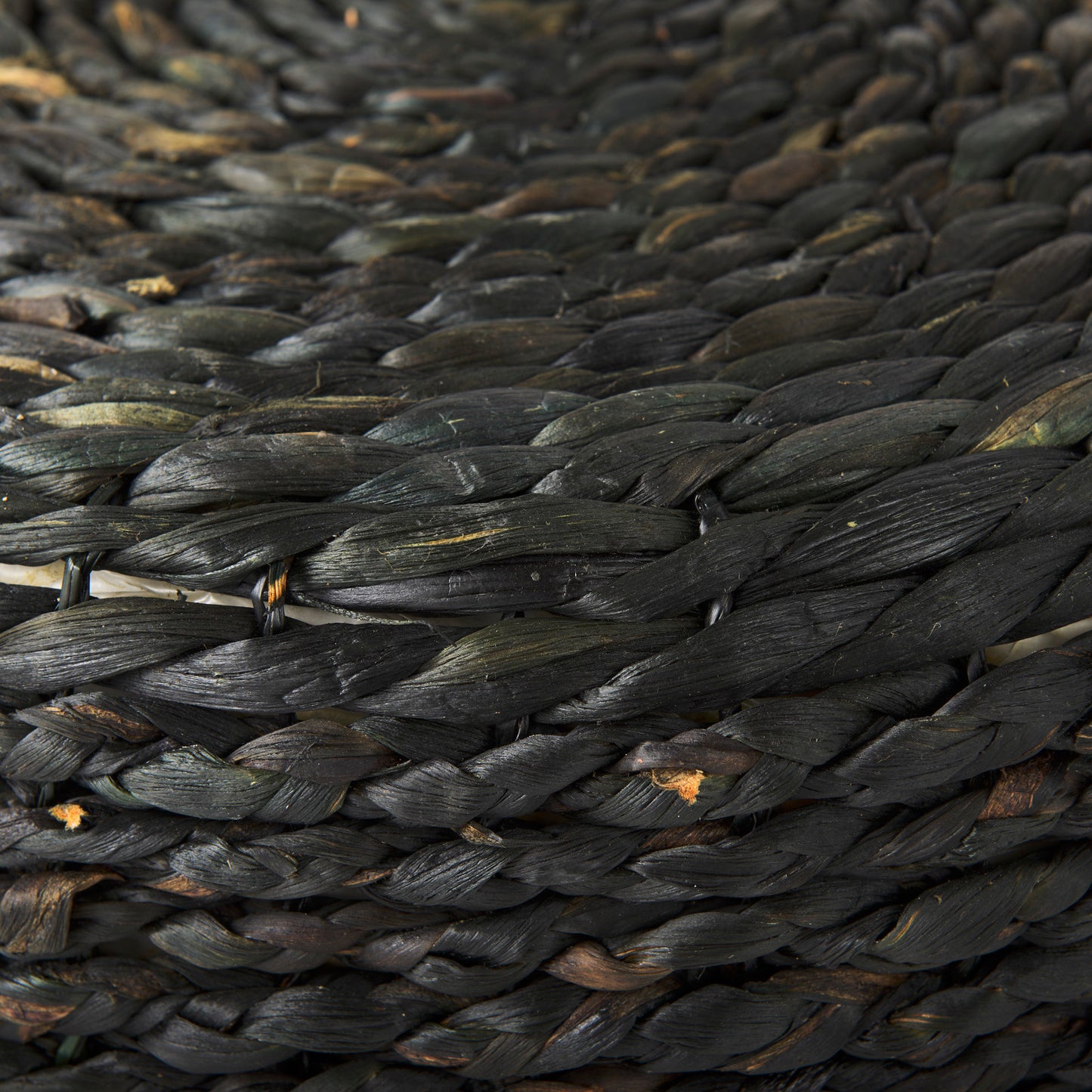 Dina 17.7L x 17.7W x 17.7H Black Cornhusk and Water Hyacinth Round Pouf