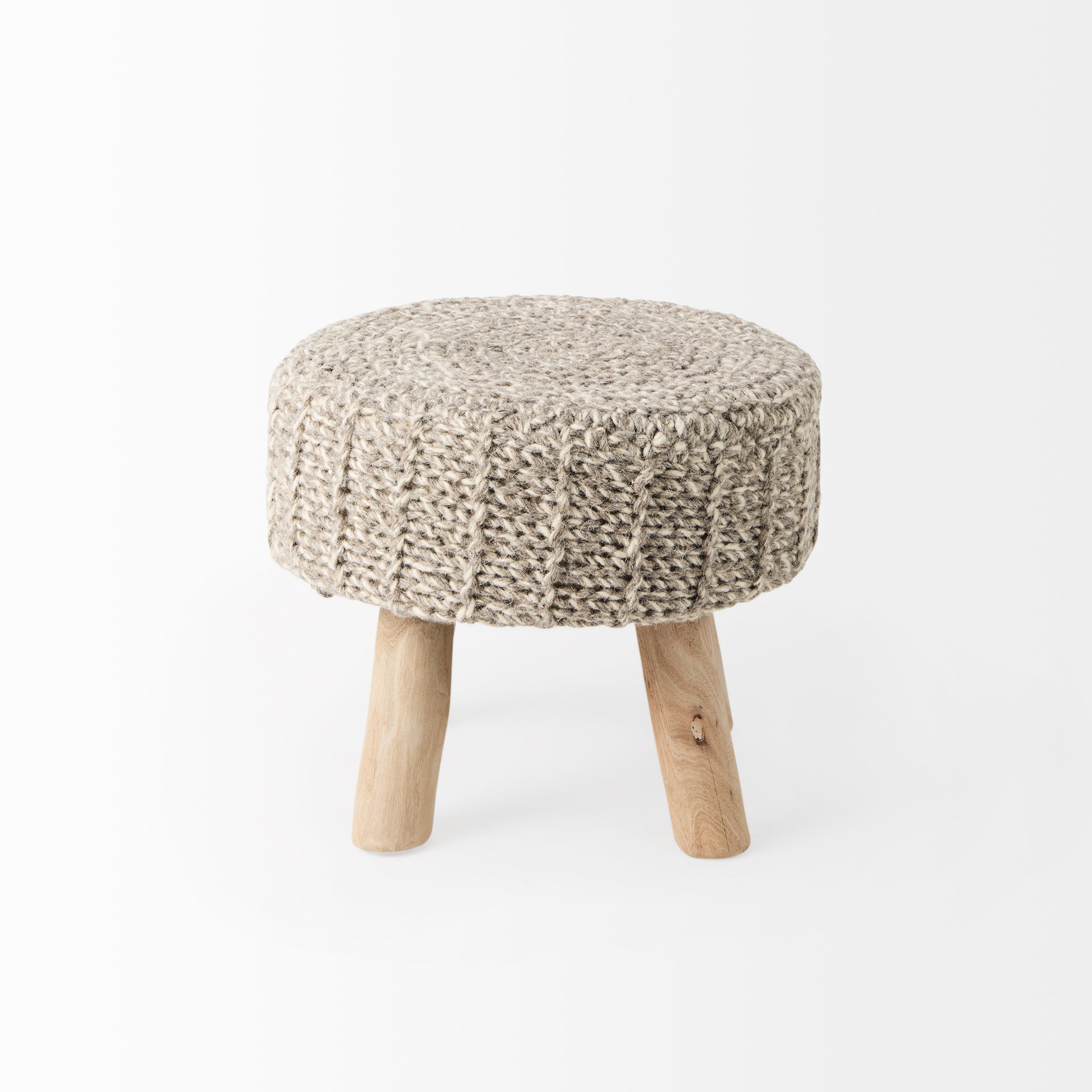 Bina Stool Taupe Wool | Brown Wood | 19L - ottoman-and-poufs